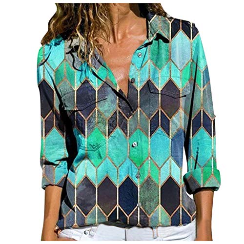 Women's White Loose Fit Cotton Long Sleeve T-Shirt with Daisy Print - Casual A-Line Blouse Top for Everyday Wear (A-Blue, Medium) | Perfect for Spring Outfits, Weekend Brunch & Boho Style
