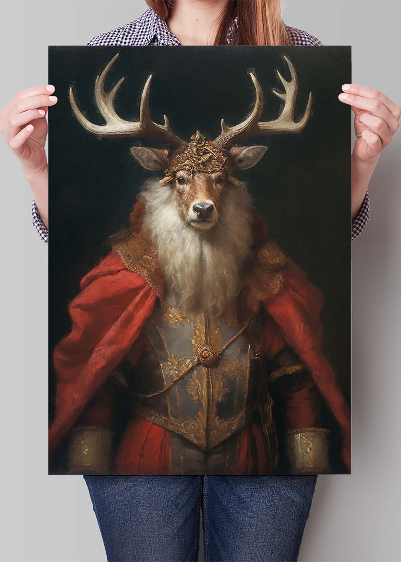 Christmas Stag Animal Portrait Print - Elegant Holiday Wall Art Decor for Living Room, Bedroom & Office - Perfect Gift for Winter Home Decor