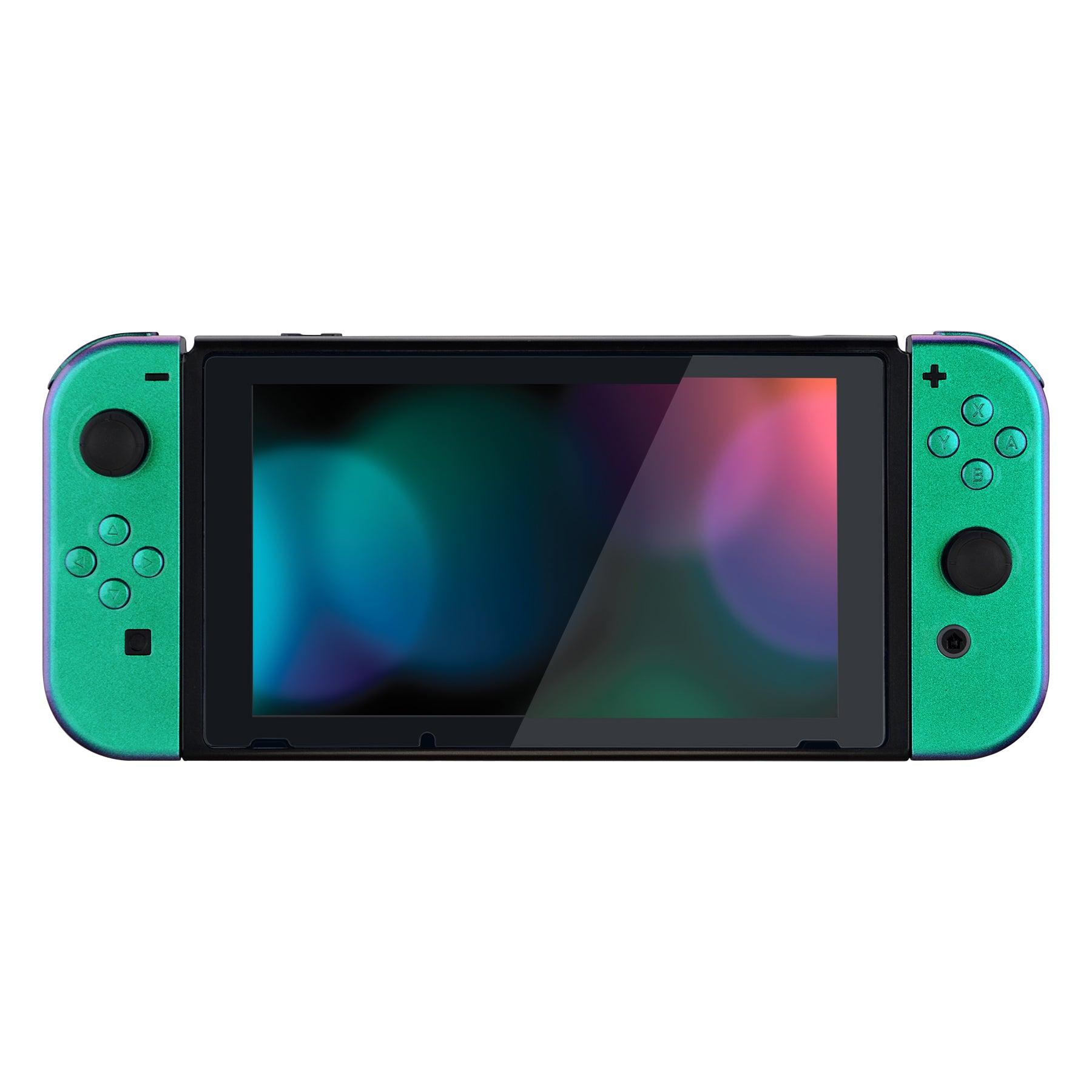 eXtremeRate Glossy Back Plate Replacement Shell for Nintendo Switch & Joy-Con Controllers - Chameleon Green Purple (QP311) | DIY Custom Housing with Full Button Set | Perfect for Gaming Enthusiasts & Console Modders