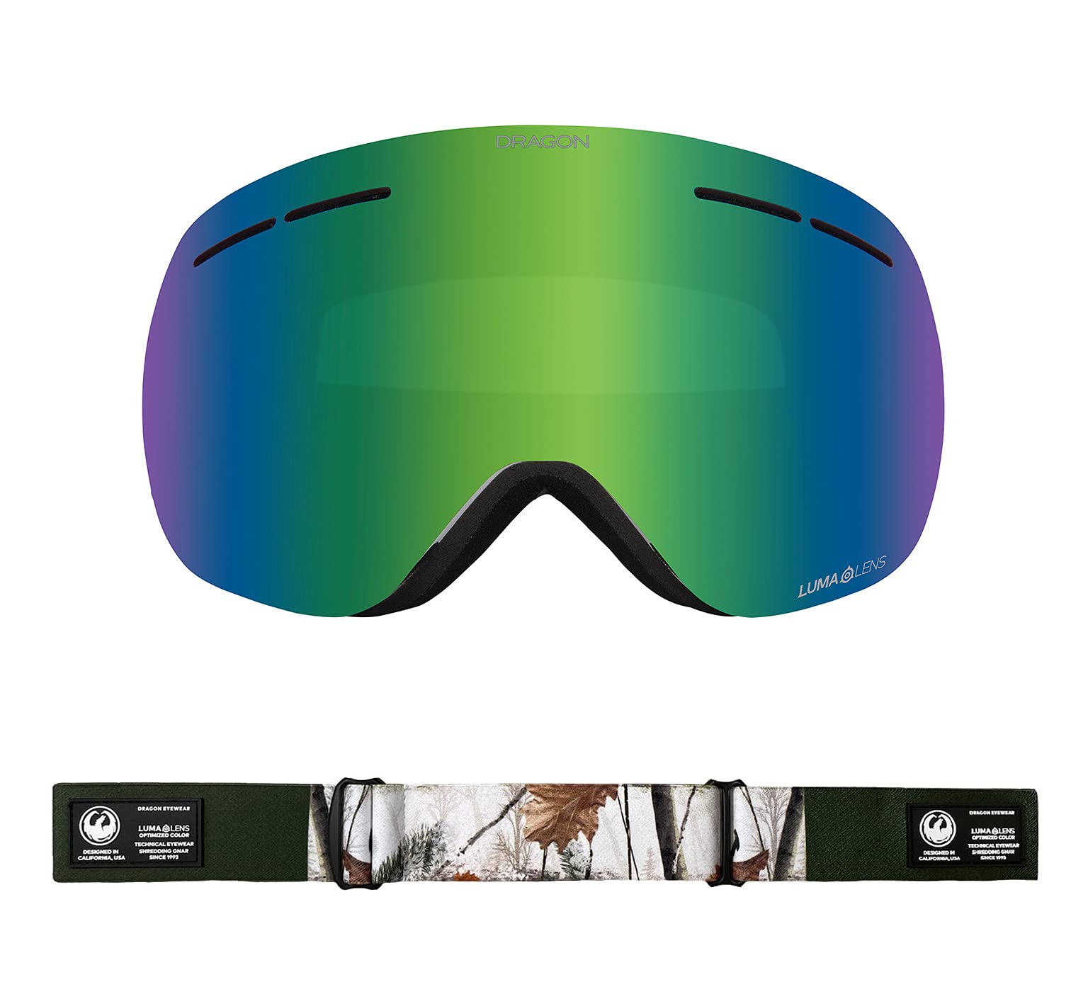Dragon X1s Snow Goggles - Alpine Camo & LL Green Ion Lens - UV Protection, Anti-Fog for Skiing, Snowboarding & Winter Sports
