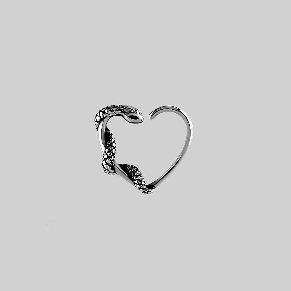 SLINK Silver Snake & Heart Daith Ring - Elegant Body Jewelry for Cartilage Piercing | Perfect for Women's Ear Piercing, Unique Gift for Her, Trendy Fashion Accessory