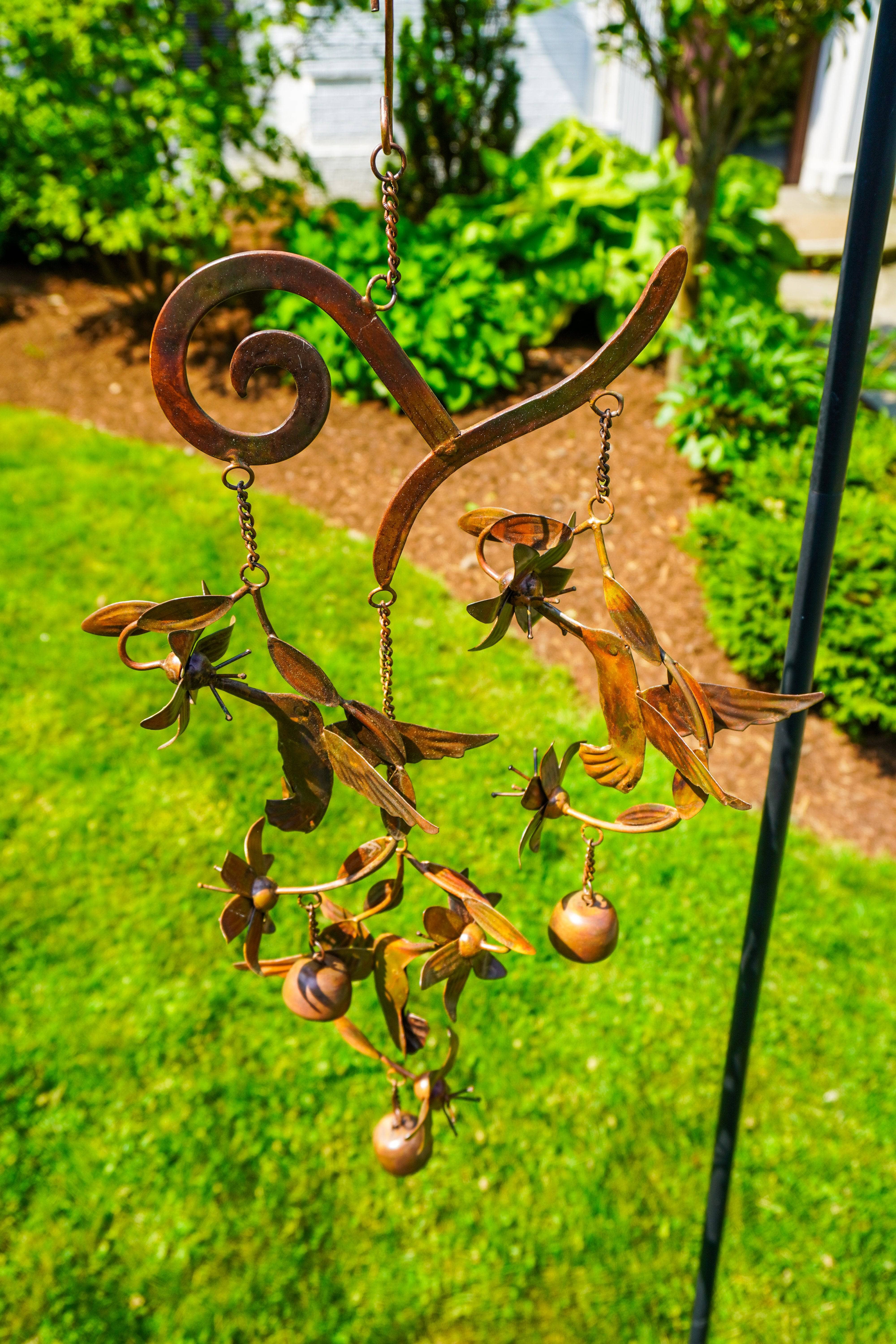 Beautiful Hummingbird & Floral Wind Chime - Handcrafted Metal Garden Decor for Outdoor Patio, Porch & Backyard - Soothing Wind Sounds for Relaxation