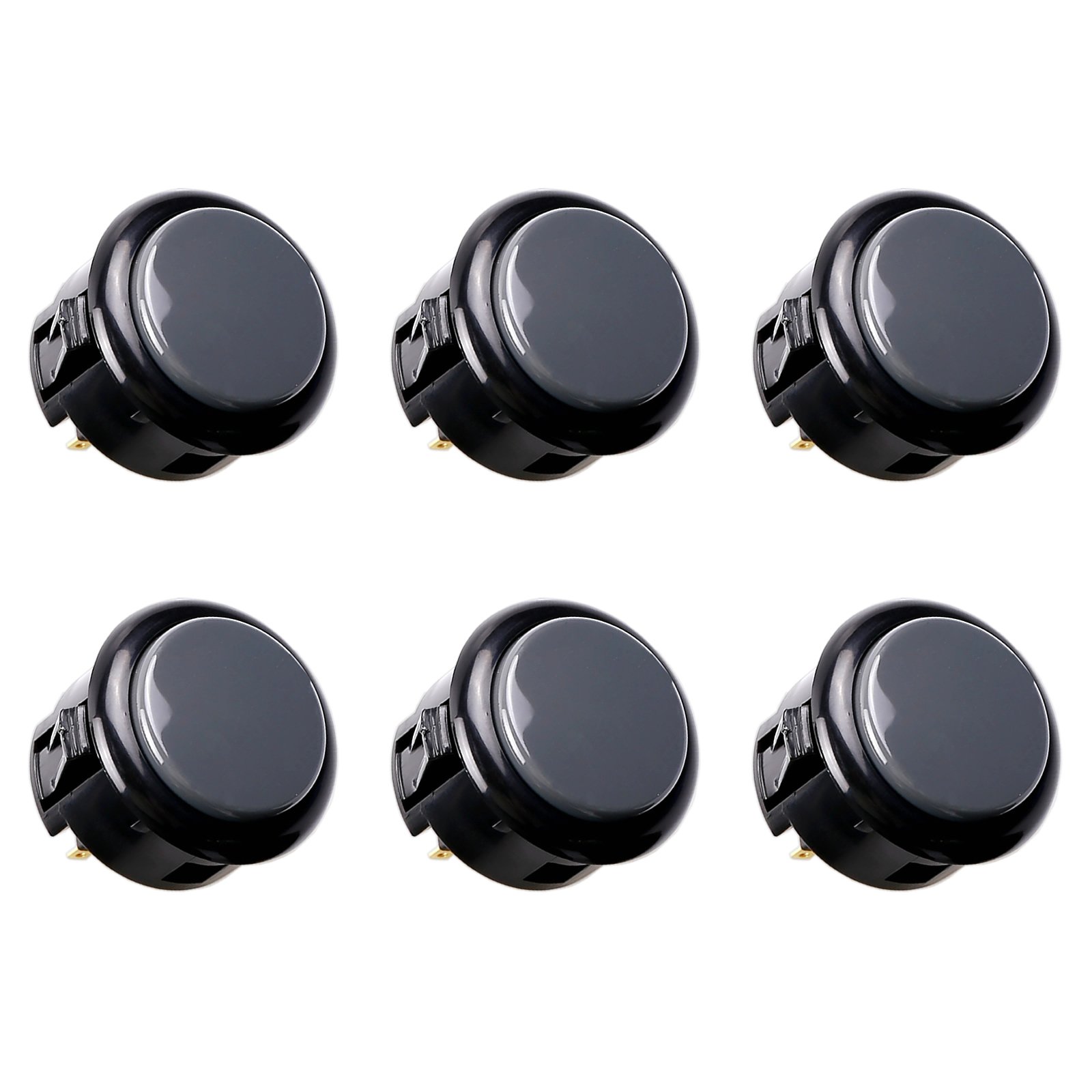 Original SANWA 6-Piece OBSF-30 30mm Arcade Push Buttons - Compatible with JAMMA Video Games & Fighting Sticks (Black/Gray) - Perfect for Arcade Cabinet Builds & DIY Gaming Controllers