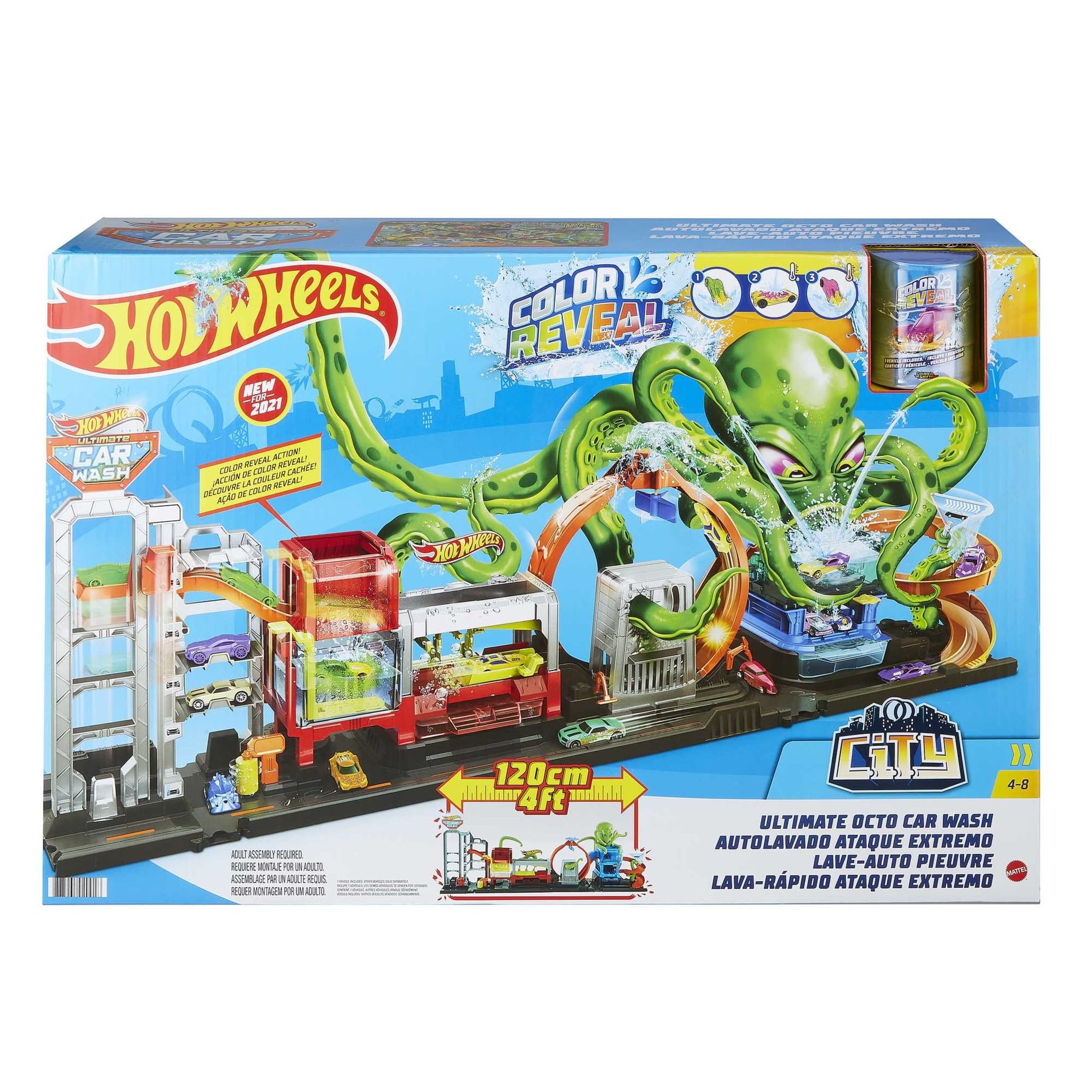Hot Wheels Octopus Car Wash Toy Track Set - Green Stunt Playset for Kids | Perfect for Indoor & Outdoor Racing Fun