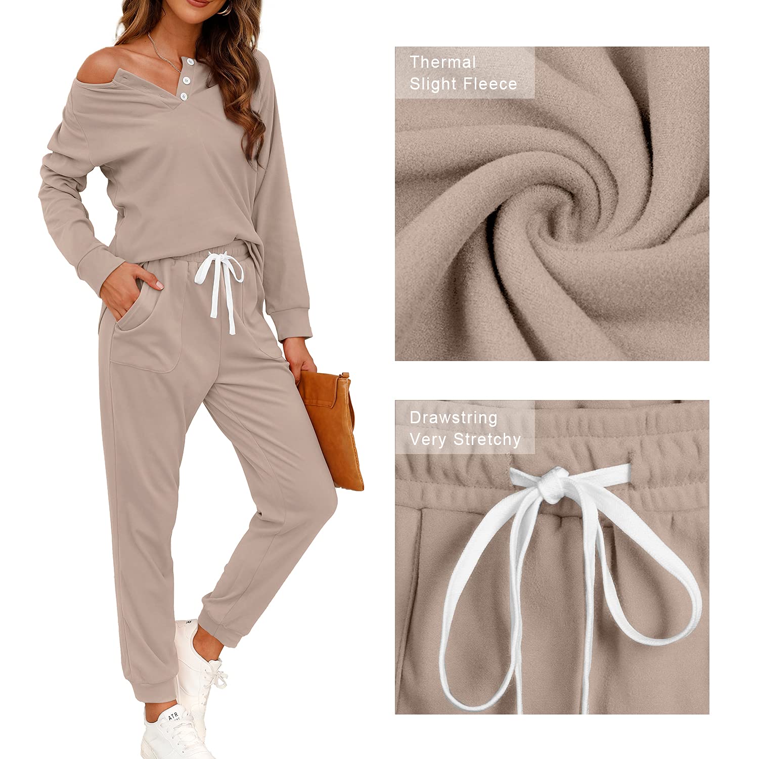 WIHOLL Women's 2-Piece Lounge Set - Button Down Sweatshirt & Sweatpants Outfit with Pockets | Cozy Loungewear for Home, Yoga, and Casual Wear