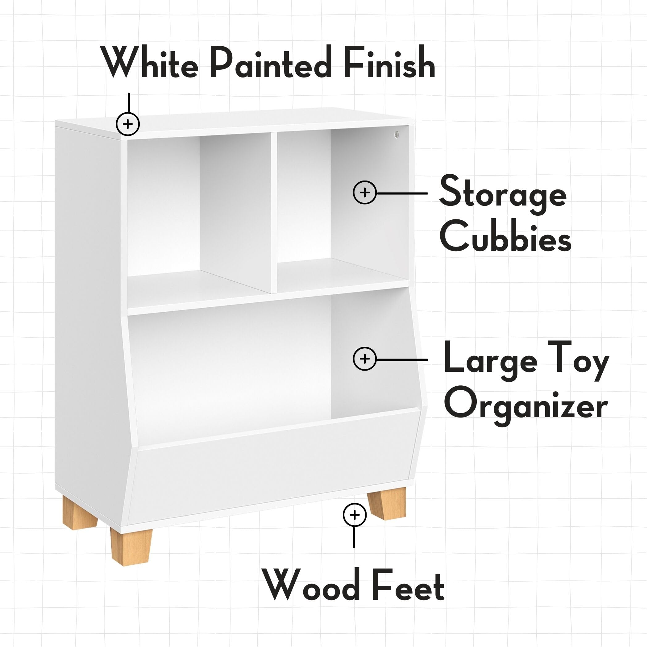 RiverRidge Kids Bookshelf Toy Storage Organizer - White Playroom Organizer with 2 Cubbies & 2 Folding Red Fabric Bins - Spacious Toy Bin for Nursery, Classroom, or Kids Bedroom Organization