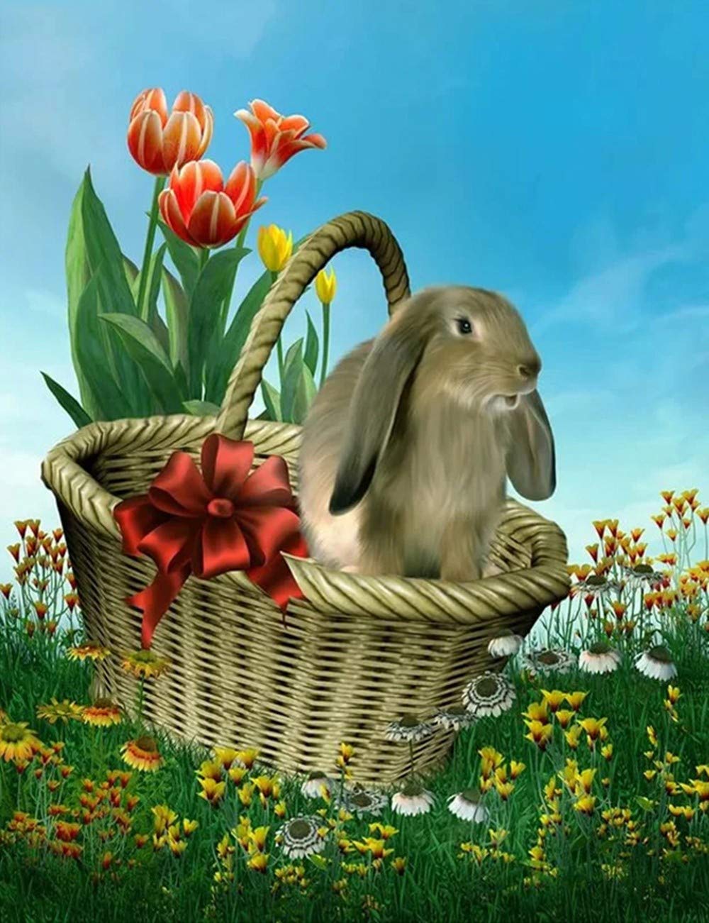 5D Diamond Painting Kit - Easter Basket Rabbit Full Drill DIY Mosaic Art for Adults & Kids | 80x110cm Square Rhinestone Embroidery Cross Stitch Craft | Perfect for Home Wall Decor, Stress Relief & Creative Gift