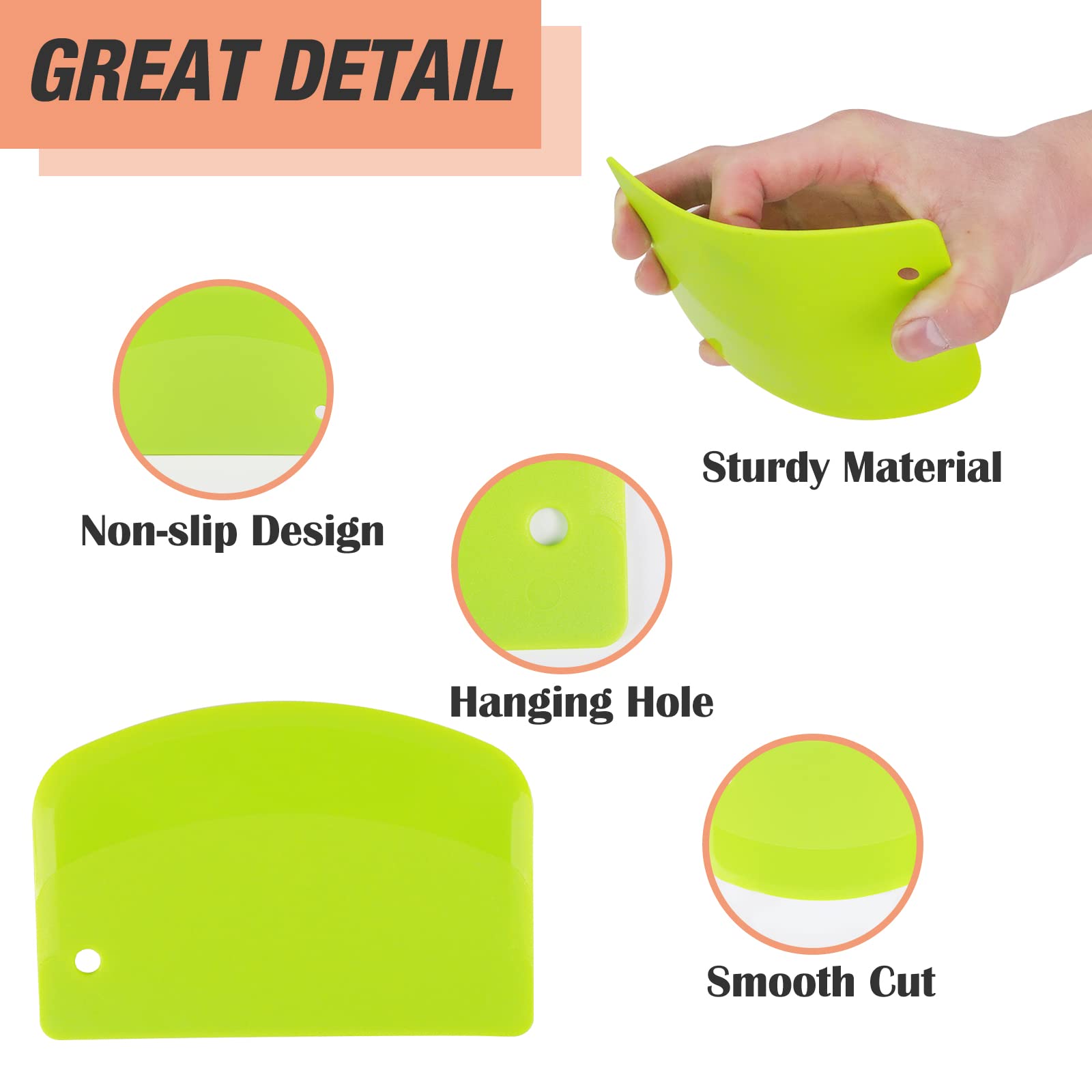 Grafken 2-Pack Plastic Dough Scraper Set - Multi-Purpose Kitchen Tool for Baking, Pastry, Pizza & Bread Dough - Bench Scraper, Bowl Spatula & Fondant Icing Cutter - Perfect for Home Bakers & Professional Chefs