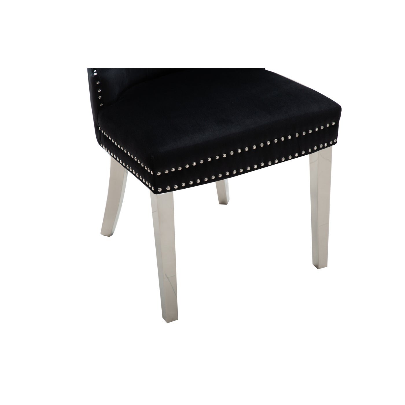 Luxury Black Velvet Dining Chairs with Stainless Steel Legs & Chrome Knocker - Set of 2 for Modern Home, Restaurant, or Wedding Decor