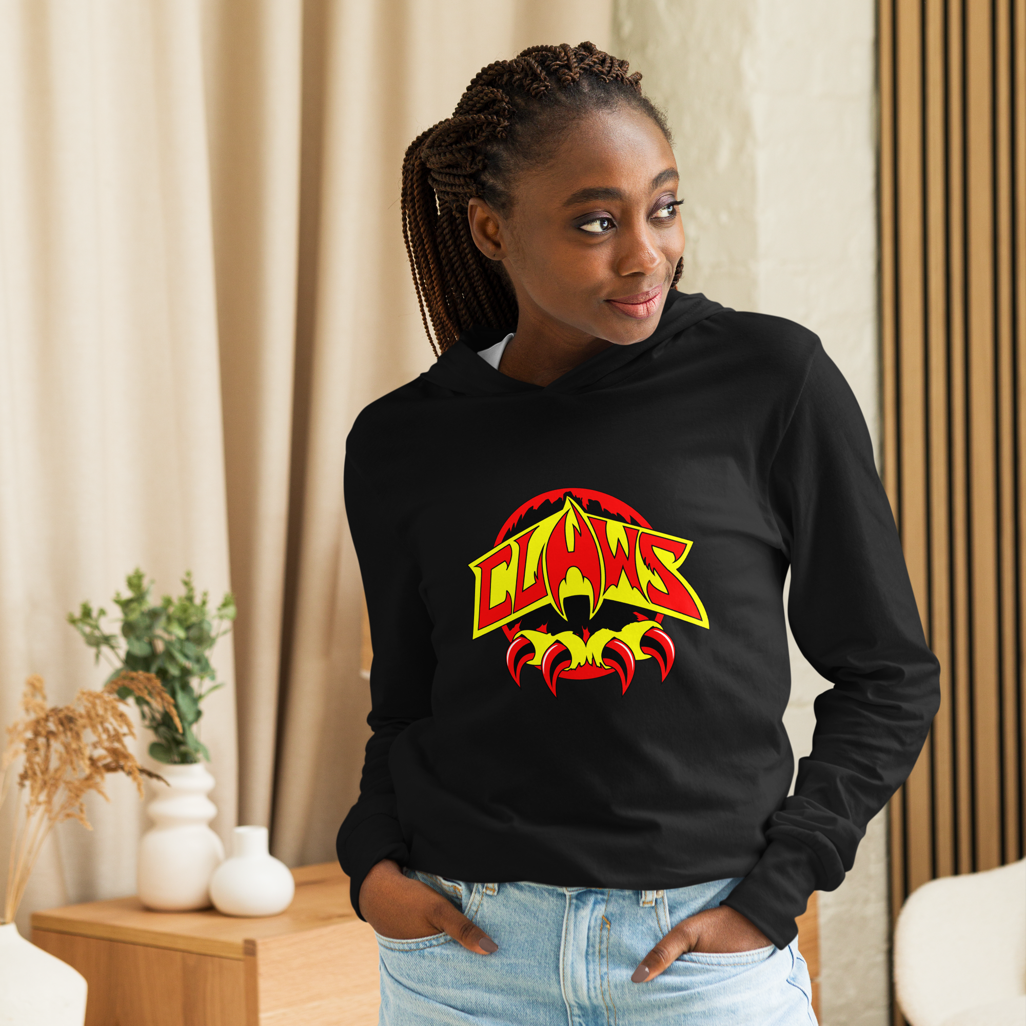 Zoo Jitsu Fighters CLAWS Logo Hooded Long Sleeve Tee - Men's Graphic Pullover Sweatshirt for Martial Arts Fans & Streetwear Fashion | Perfect for Training, Gym, and Casual Wear