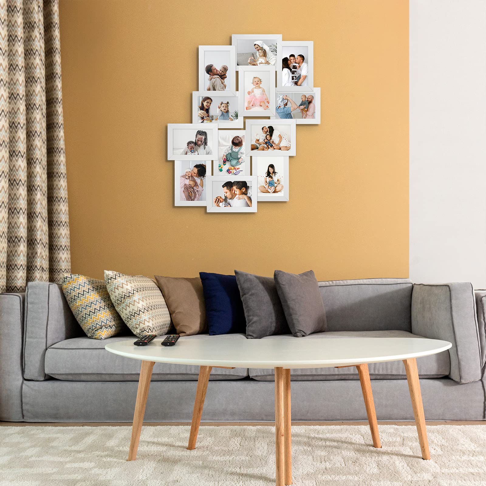 HELLO LAURA - 12 Opening Photo Frame Collage Wall Decor for Living Room & Bedroom - White | Perfect for Family Photos Display