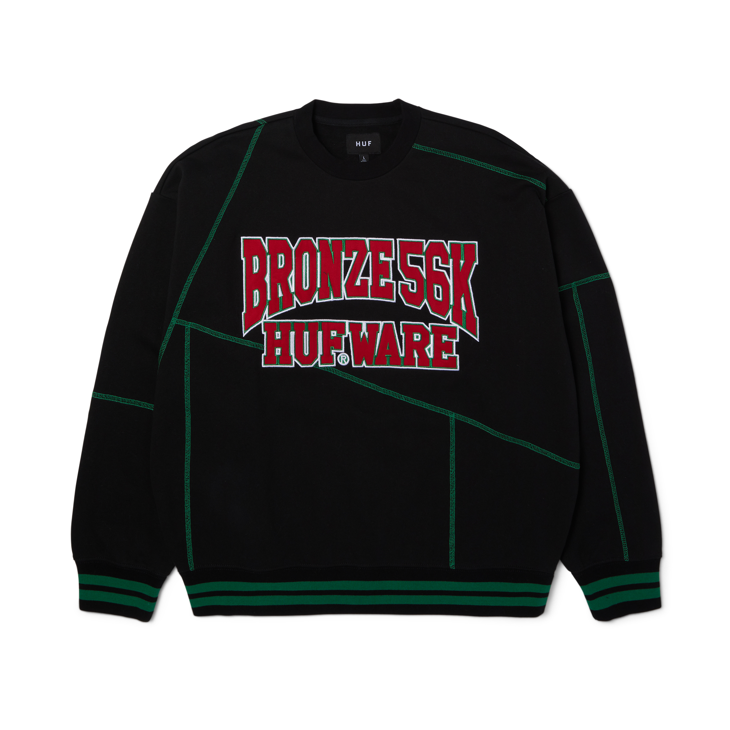 HUF X Bronze 56K Hufware Crewneck Sweatshirt - Black Men's Streetwear Pullover | Urban Fashion, Skate Style, Casual Wear for Everyday Outfits