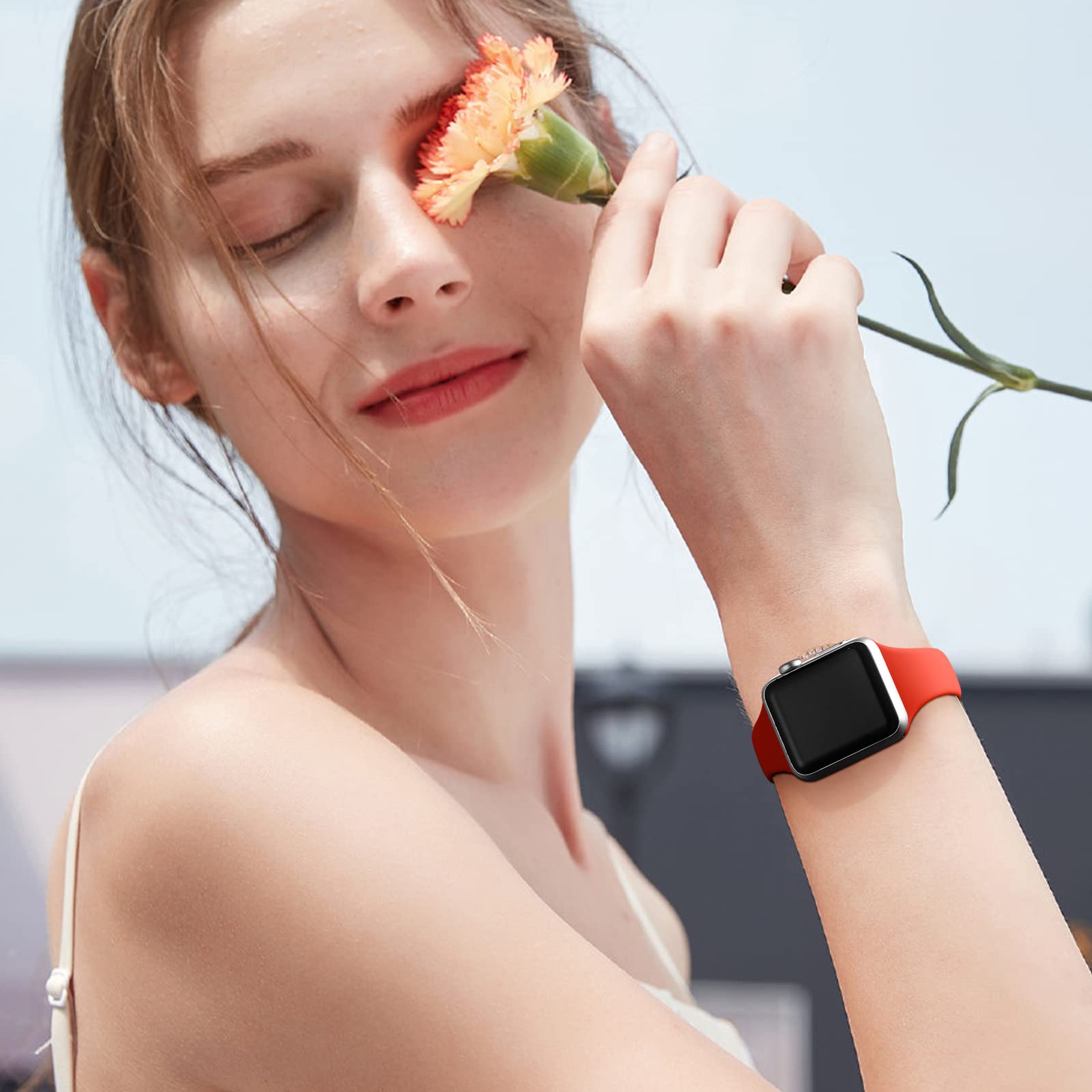 Lerobo 6 Pack Slim Silicone Bands Compatible with Apple Watch 38mm 42mm 40mm 44mm 41mm 45mm - Thin Lightweight Sport Strap for iWatch Series 8/7/SE/6/5/4/3/2/1/Ultra - Perfect for Gym, Running, Swimming & Everyday Wear - Unisex Design for Men & Women