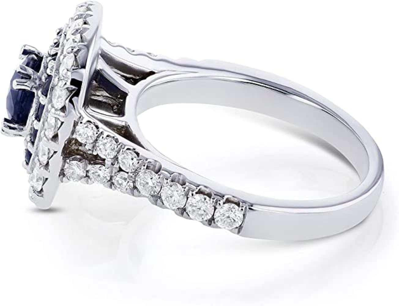 Elegant Blue Sapphire Engagement Ring with Double Cushion Halo & Semi-Split Shank – Cubic Zirconia Wedding Ring for Women, Gemstone Jewelry in White Gold & Yellow Gold (Sizes 6.5, 7, 9) – Perfect for Proposals, Anniversaries & Special Occasions