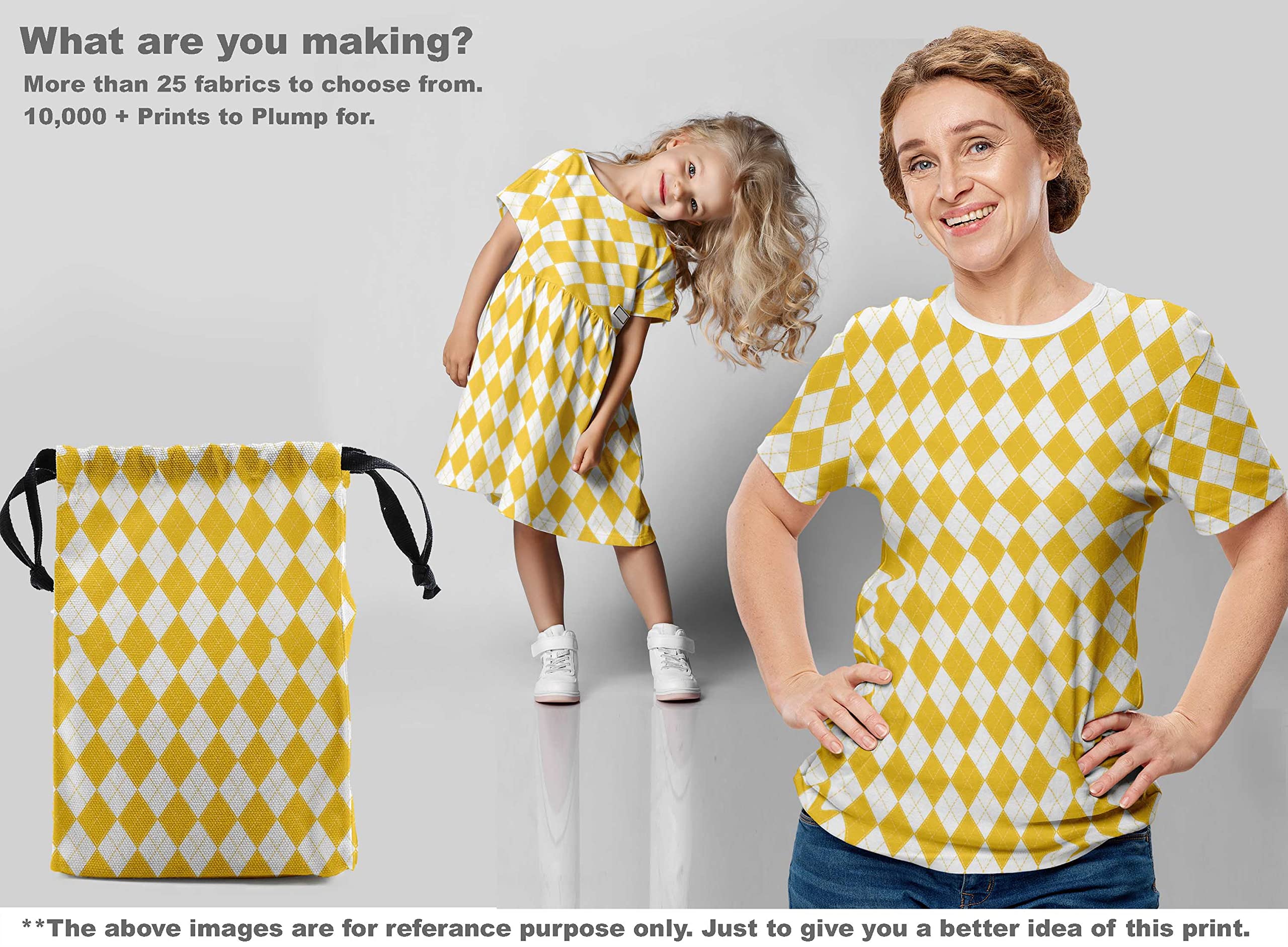 oneOone Cotton Poplin Yellow Check Argyle Print Fabric by The Yard - 56