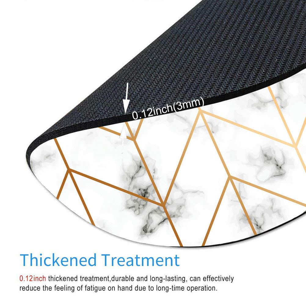 Premium Marble Texture Round Mouse Pad with Golden Geometric Lines - Non-Slip Black & White Marble Surface Desk Mat for Gaming, Office & Home Workspace