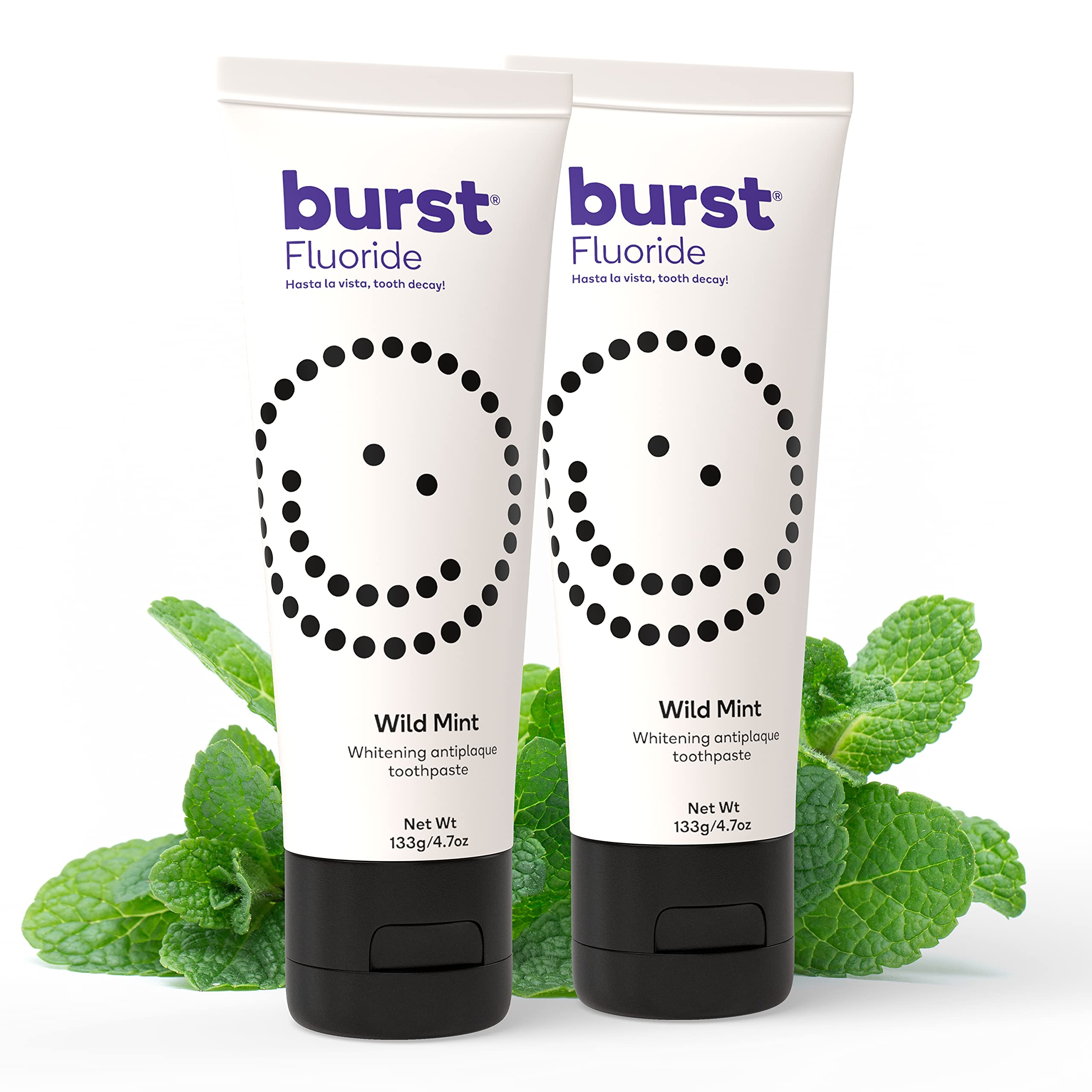 BURST Whitening Toothpaste for Sensitive Teeth - 2 Pack (4.7oz Each) | Cavity Protection & Stain Removal with Fluoride & Xylitol | Vegan, Gluten-Free, SLS-Free | Wild Mint Flavor | Perfect for Daily Oral Care & Travel