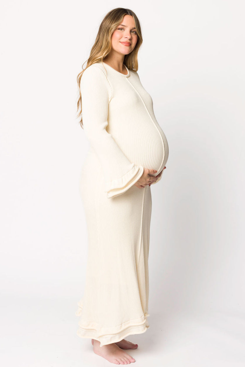Arlet Ivory Maternity Dress for Pregnancy - Bump Friendly & Comfortable for Baby Showers, Maternity Photos & Special Occasions
