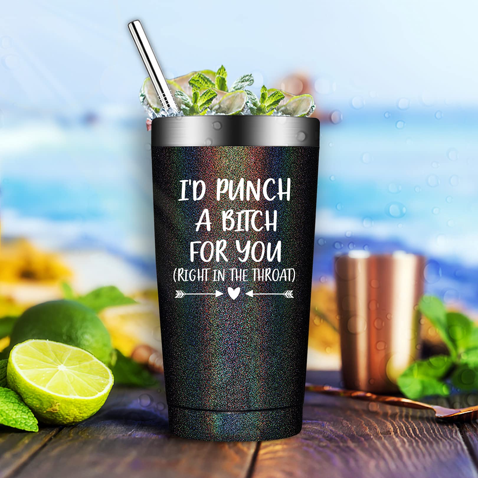 BIRGILT 'I'd Punch A B for You' Tumbler - Best Friend Gift for Women, Mom, Sister - Birthday, Friendship, Administrative Professional Day Present - Coworker Gift for Female - Insulated Travel Mug for Coffee, Tea & Office Use