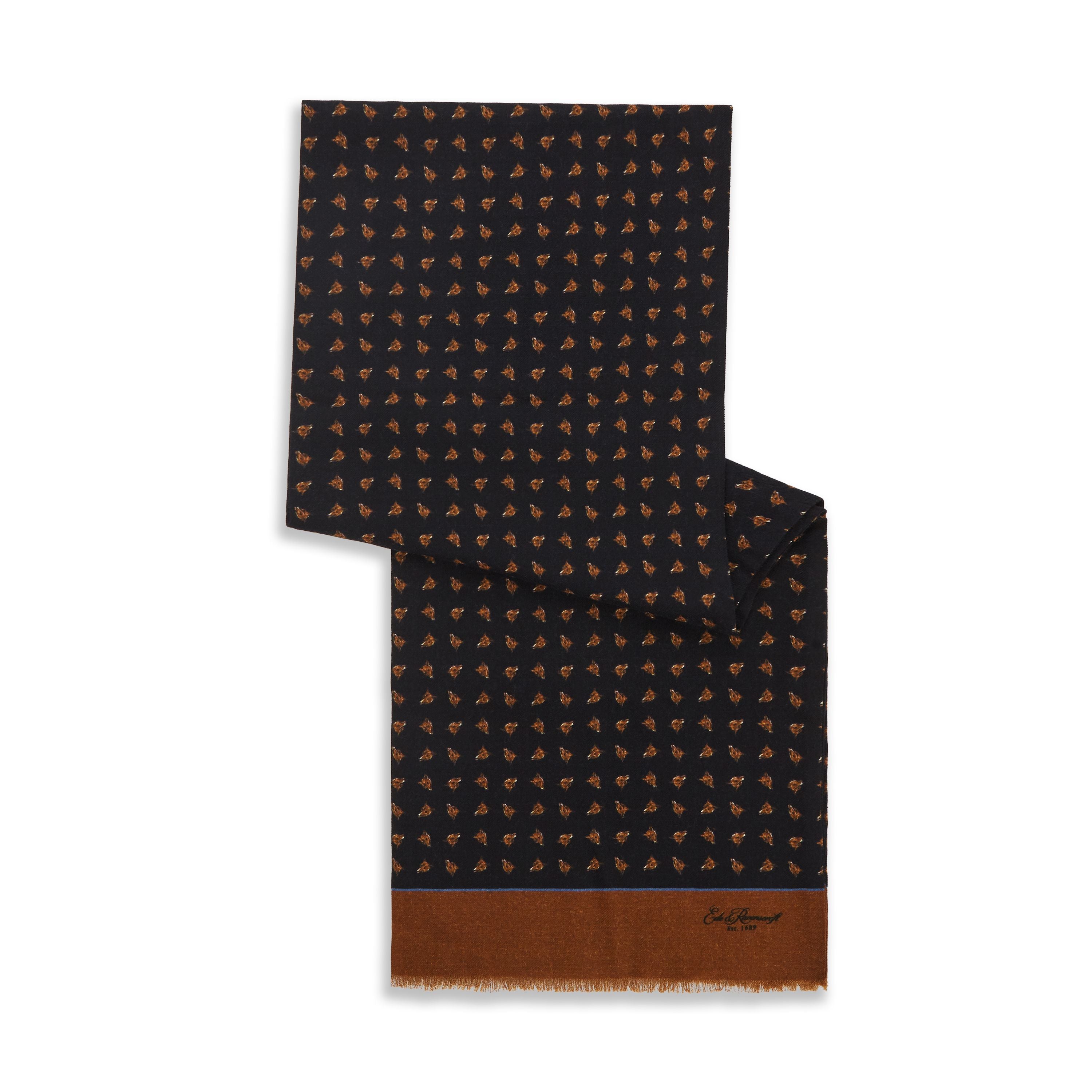 Navy and Brown Fox Print Flannel Wool Scarf - Warm Winter Fashion Accessory for Women & Men - Perfect for Outdoor Activities, Cold Weather & Stylish Layering