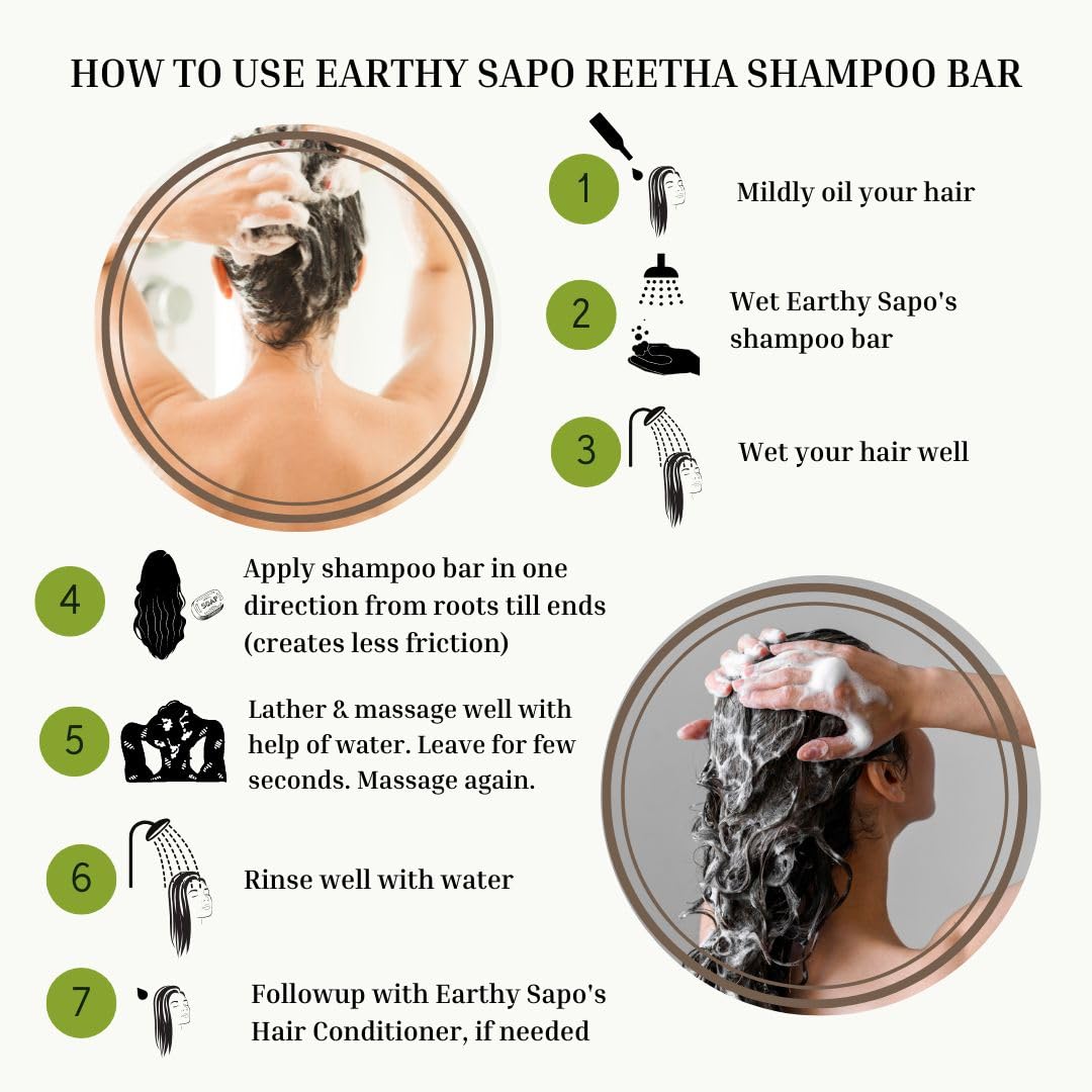 Organic Reetha Shampoo Bar for Dry Hair - 100g Ayurvedic Hair Care with Coconut Milk | Vegan, Chemical-Free, Eco-Friendly Handmade Shampoo | Perfect for Travel, Camping & Zero-Waste Lifestyle