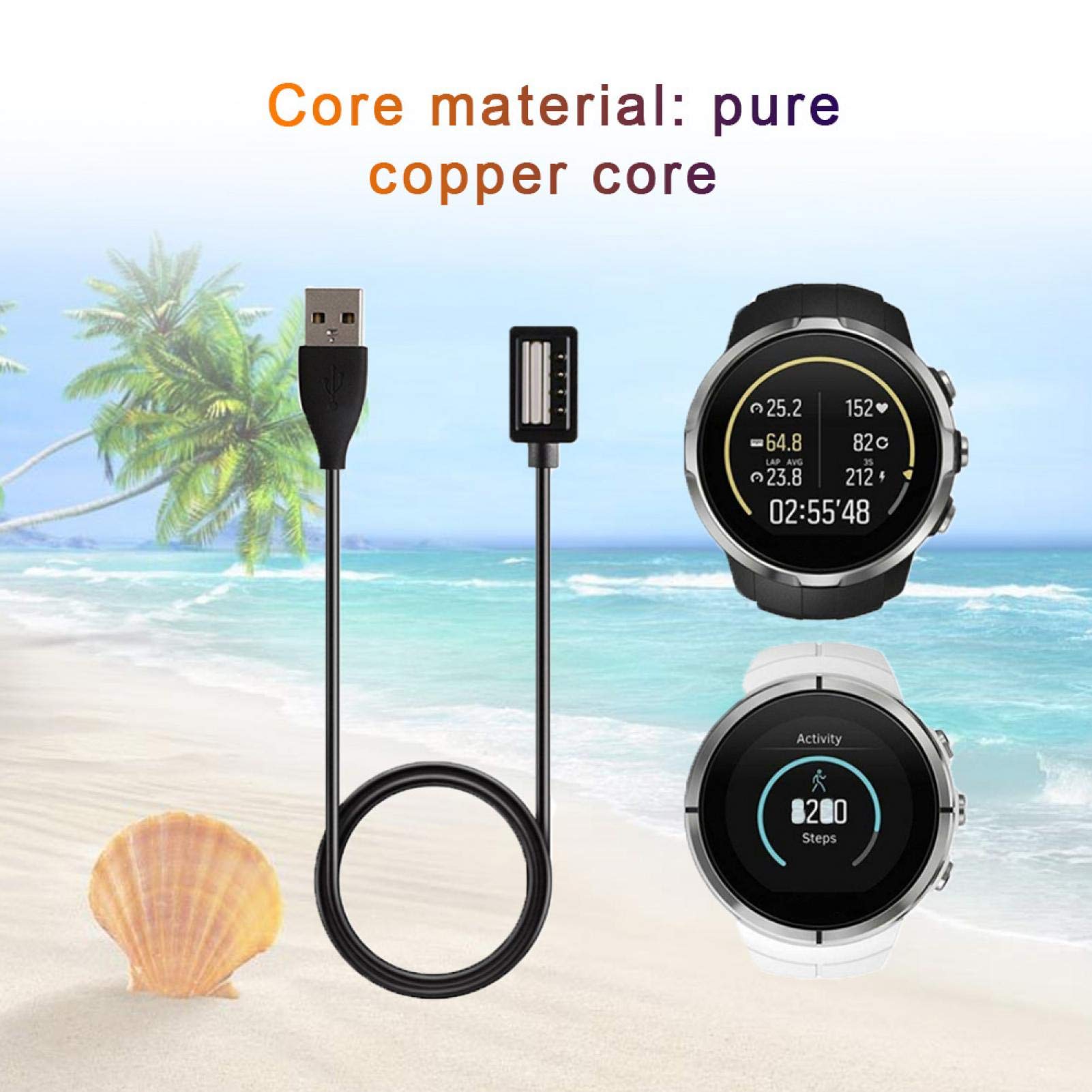 1M Fast Charging USB Cable for SUUNTO 9 Baro & SUUNTO 4 Black Smartwatches - High-Speed Data Clip Charger with Bottom Slot Design - Perfect for Travel, Workouts & Outdoor Adventures