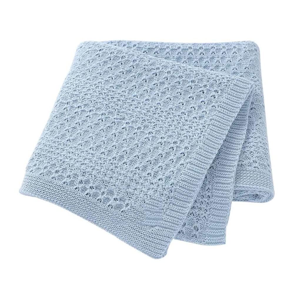 Soft Blue Knitted Baby Blanket 80x100cm - Breathable Swaddle Wrap for Boys & Girls - Stroller, Crib & Bed Blanket for Infants & Toddlers - Perfect for Nursery, Travel & Gift Giving