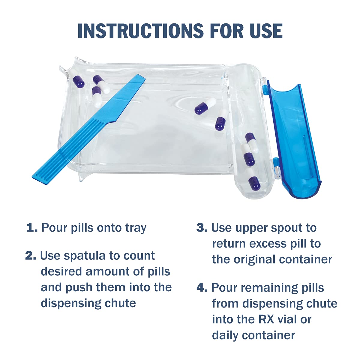 Apothecary Products Pill Tray & Spatula Set - Organize Tablets, Medicine & Vitamins - Ergonomic Left-Handed Design - Perfect for Pharmacies, Nursing Homes & Home Medication Management