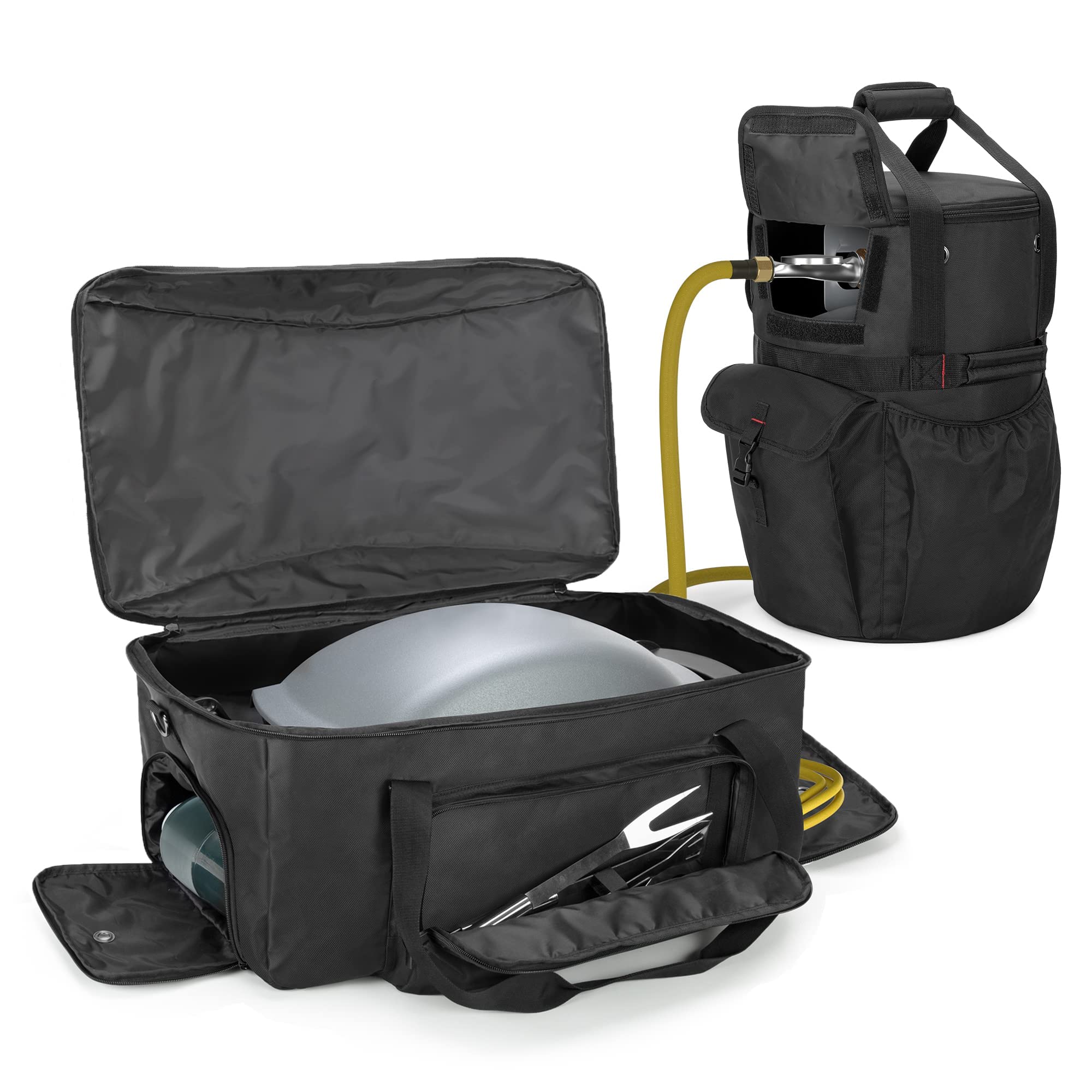Portable SAMDEW BBQ Camp Grill & 20 lb Propane Tank Storage Bag - Durable Black Carrying Case for Outdoor Cooking, Tailgating & Camping Trips