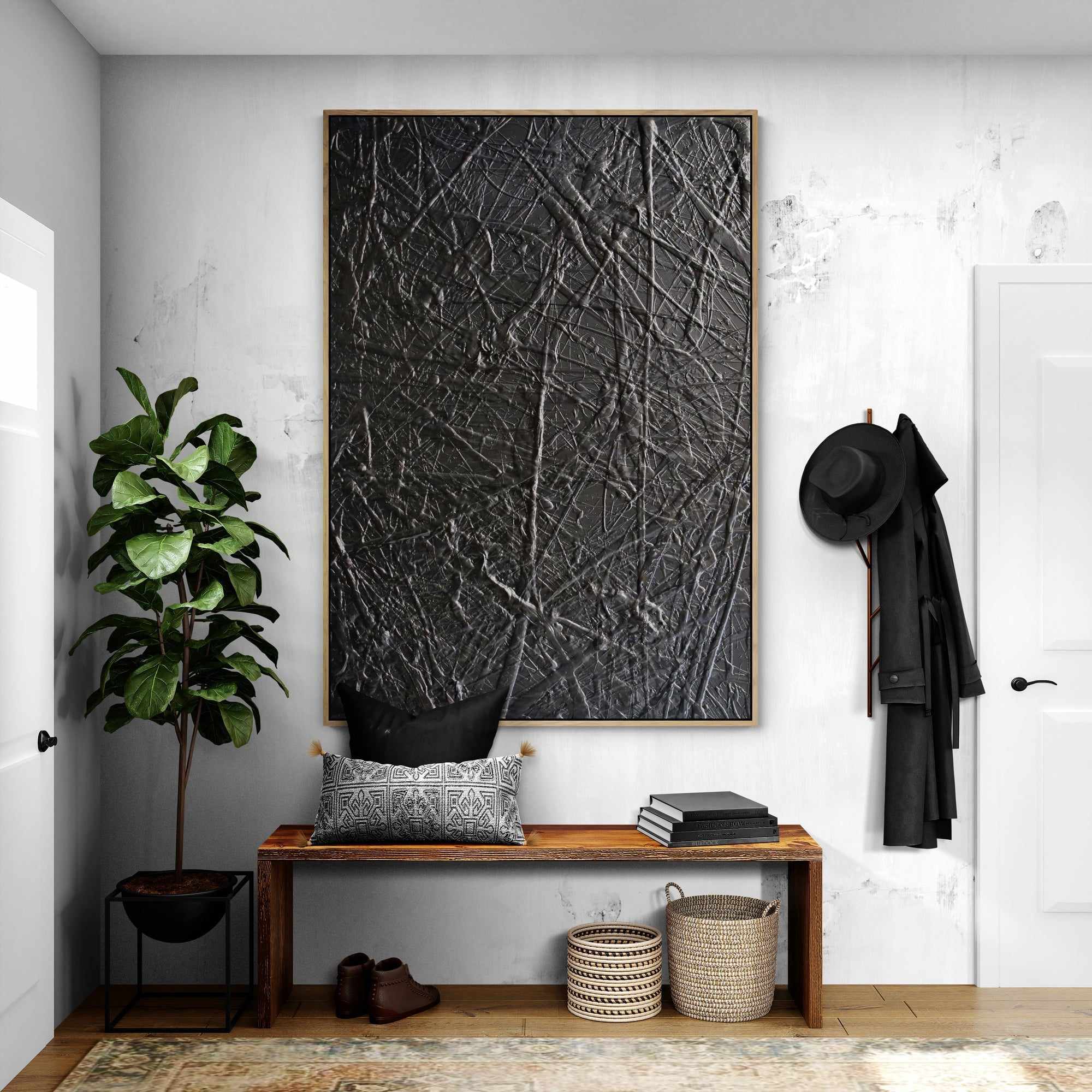 Blackest Magic 140cm x 100cm Black Textured Abstract Canvas Wall Art - Modern Home Decor for Living Room, Bedroom & Office