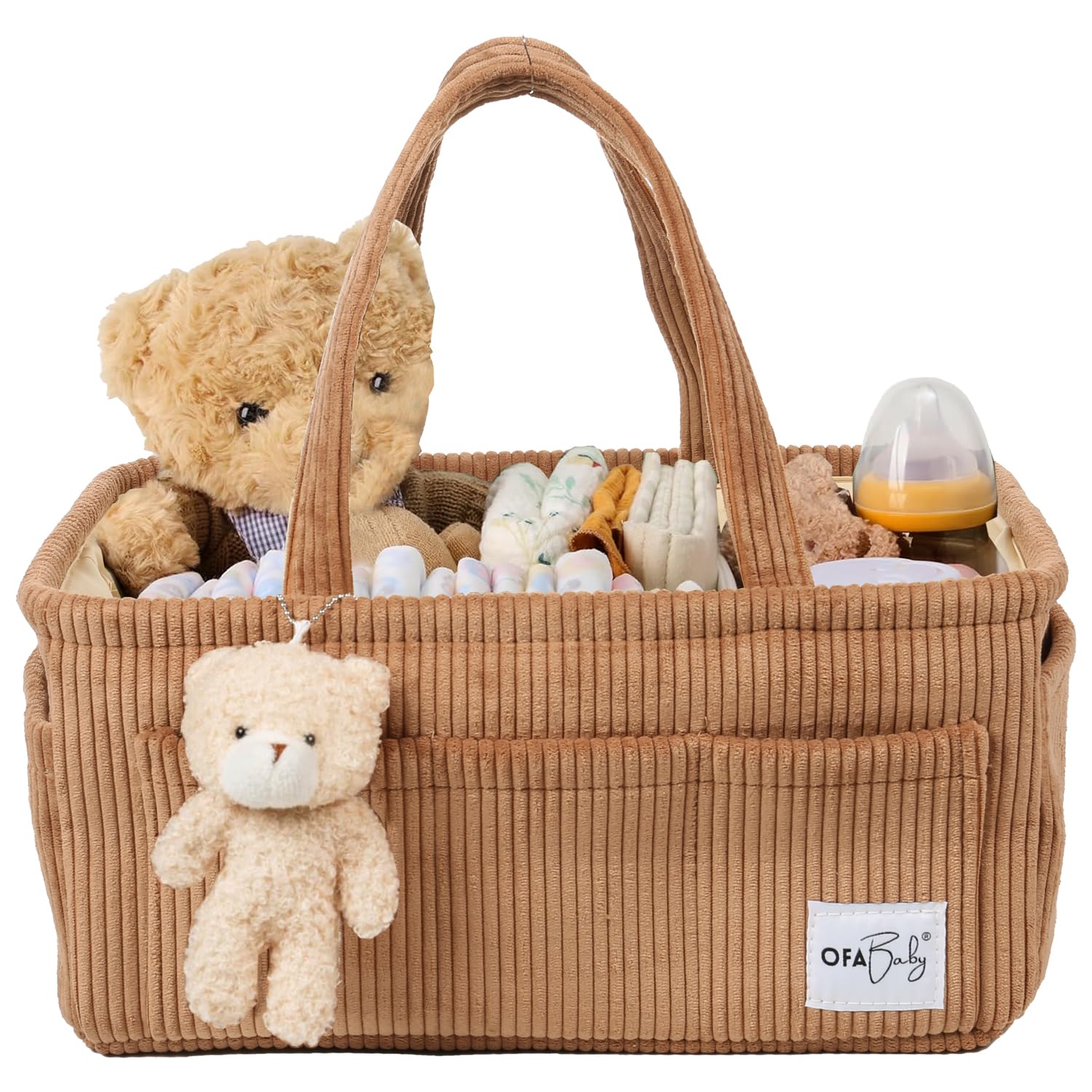 Portable Baby Diaper Caddy Organizer - Nursery Storage Bin for Diapers, Wipes & Newborn Essentials - Car Caddy & Travel Organizer (Brown) - Perfect for Nursery, Car & On-the-Go Parenting