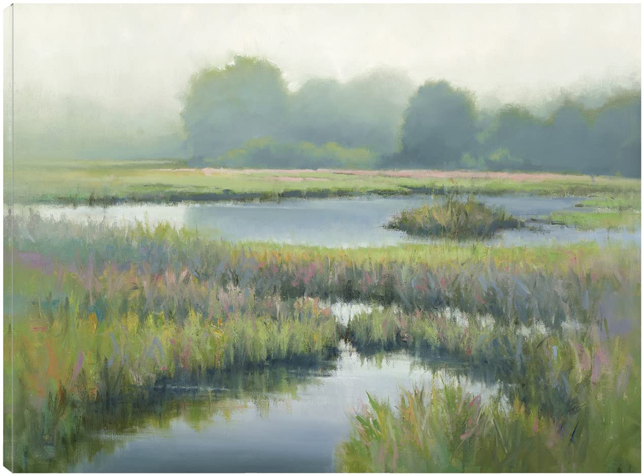 Morning at Edmund's Marsh - Stretched Canvas Wall Art by David Marty - 32x24 Inches - Ready to Hang - Nature Landscape Painting for Living Room, Bedroom, Office & Dining Room Decor - Perfect for Coastal & Rustic Home Interiors