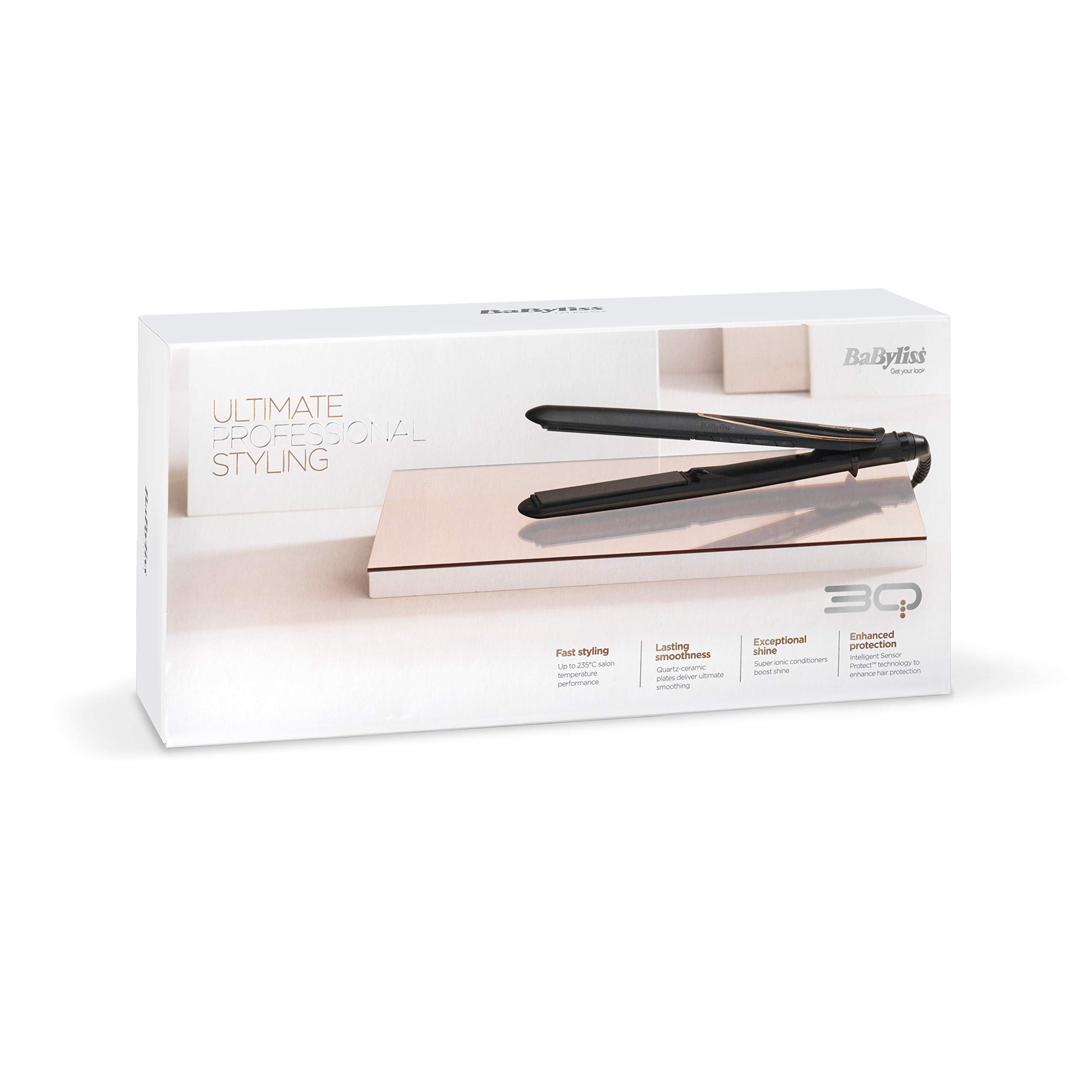 BaByliss 3Q Ultimate Professional Hair Straightener with Ceramic Plates - Super Ionic Technology, 15-Second Heat Up, 12 Adjustable Settings up to 235°C for Smooth & Shiny Hair - Perfect for Home Styling, Salon Use & Travel