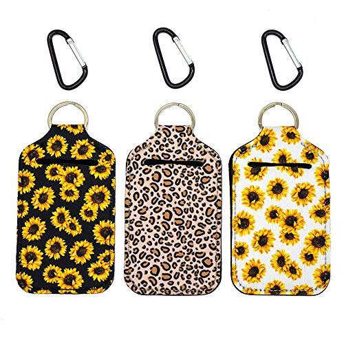 Party Girl Kim Hand Sanitizer Holder Keychain - Portable Travel Size Sanitizer Clip for 2 oz Bottles, Purse & Backpack Accessory with Carabiner (Sunflower Leopard) - Perfect for School, Office, Travel & Daily Hygiene