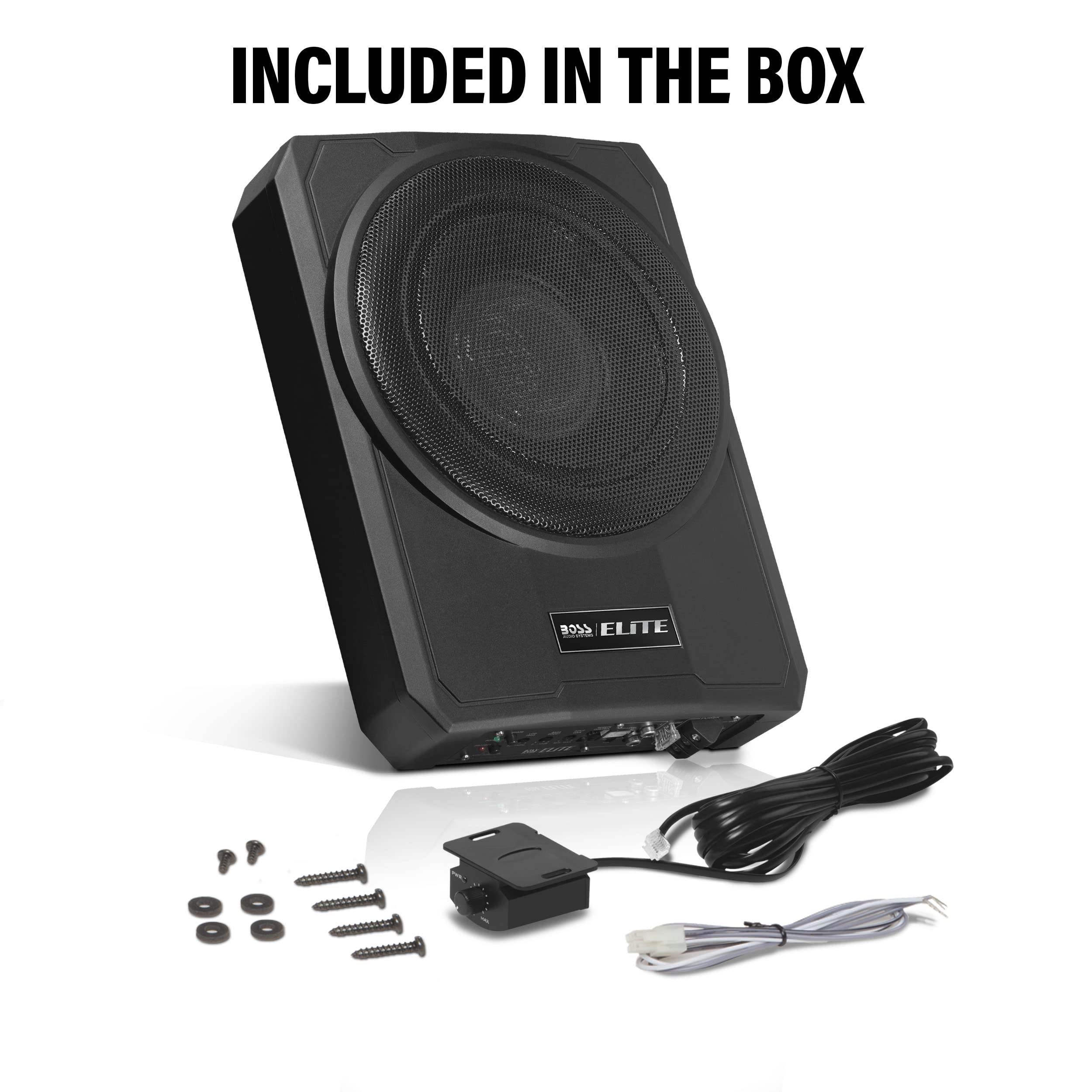 BOSS Audio Systems SLIM10 Elite Series 10 Inch Powered Car Subwoofer - Slim Low Profile Design, Wireless Remote Control, Built-in Amplifier, Under Seat Installation - Perfect for Trucks, SUVs and Compact Cars