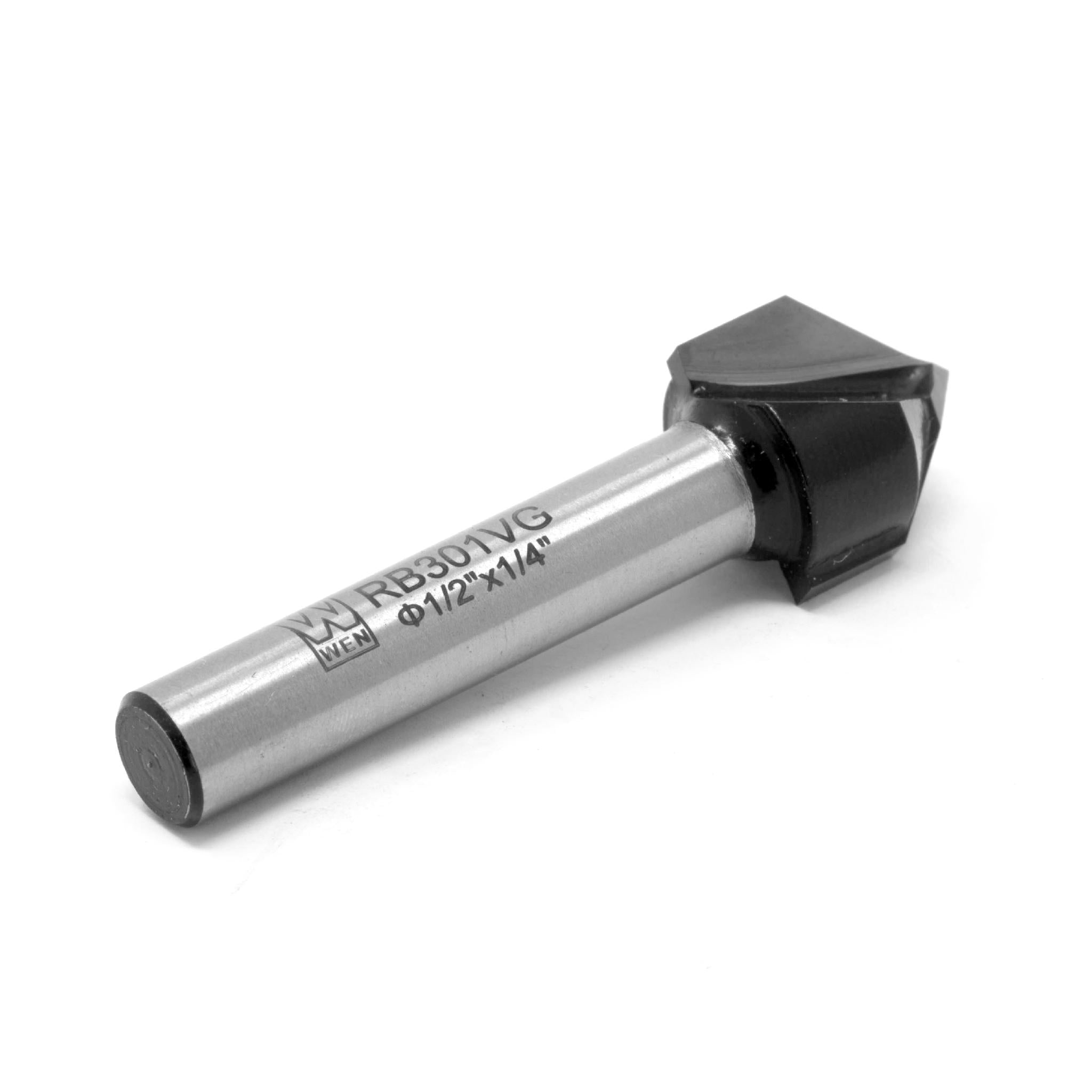 WEN RB301VG 1/2 Inch V Groove Carbide Tipped Router Bit with 1/4 Inch Shank - Perfect for Woodworking, Sign Making, and Decorative Edge Cutting