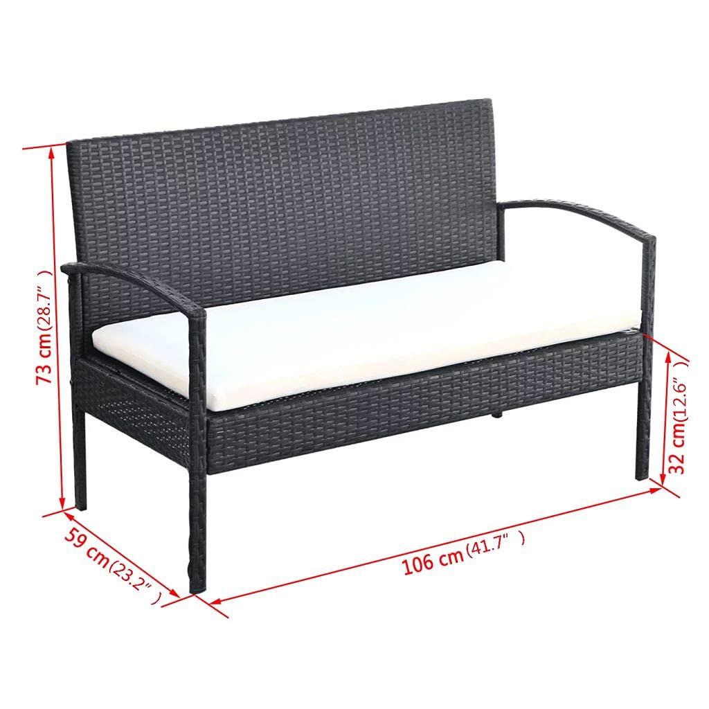 4-Piece Black Poly Rattan Outdoor Bar Set with Cushions & Glass Table - Patio Furniture for Backyards, Porches, Gardens & Poolside Relaxation