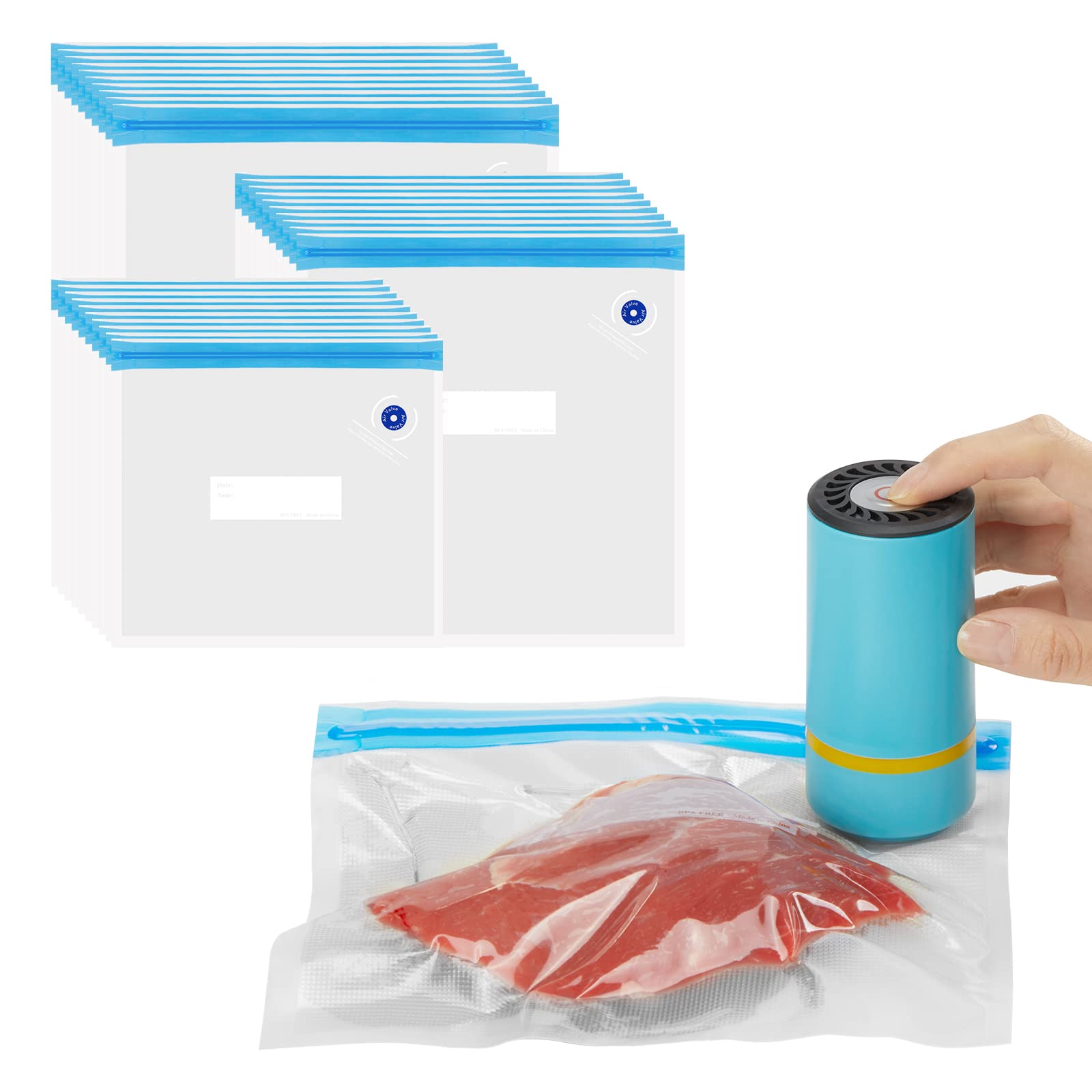 Inkbird Sous Vide Bags Kit - 44PCS BPA Free Reusable Vacuum Sealer Bags with Electric Pump for Anova & Joule Cookers | 3 Sizes, 5 Clips, 6 Sealing Clips, 2 Air Valves | Perfect for Meal Prep, Sous Vide Cooking & Food Storage