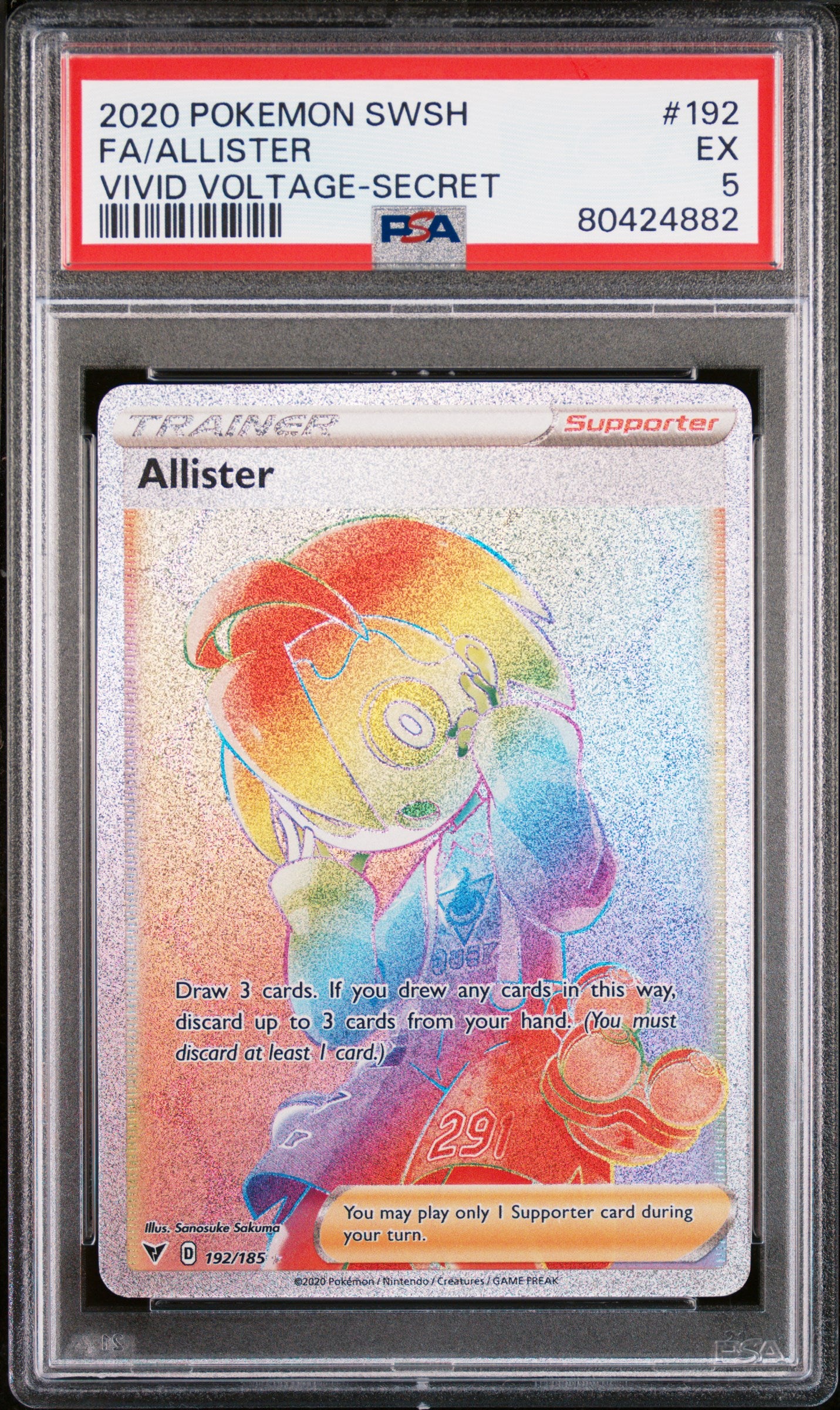 2020 Pokemon Sword & Shield Vivid Voltage Full Art Allister #192 PSA 5 Graded Trading Card - Perfect for Collectors & Pokemon TCG Battles