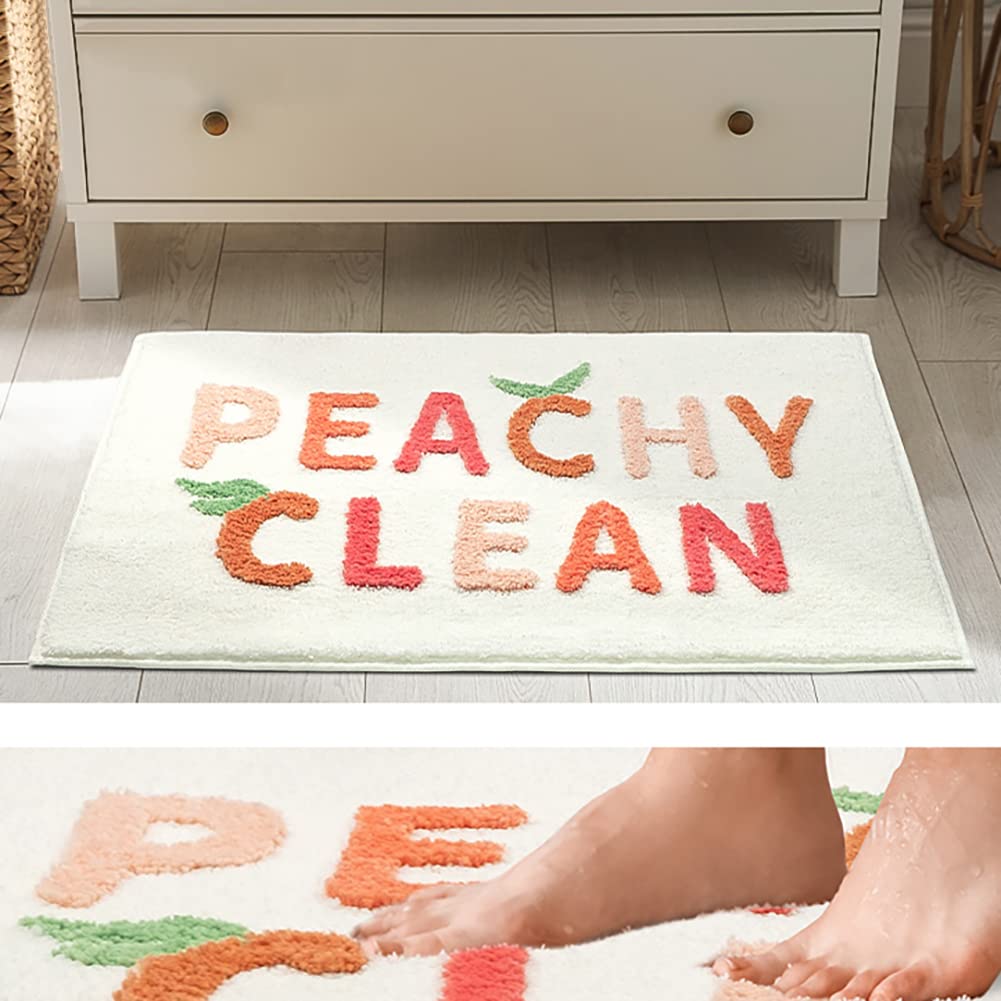 MUJOO Ultra Soft Pink and Cream Bathroom Rug - Water Absorbent, Non-Slip Bath Mat for Bathroom (20x32 Inches) | Machine Washable, Peach Design - Perfect for Cozy Bathrooms, Vanity Areas & Spa-Like Showers