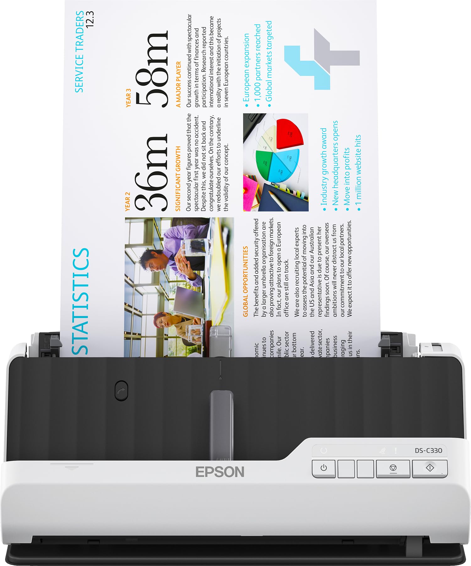 Epson DS-C330 Ultra-Compact Desktop USB Color Scanner - 30ppm High-Speed Auto Document Feeder for Home Office & Small Business Document Digitizing