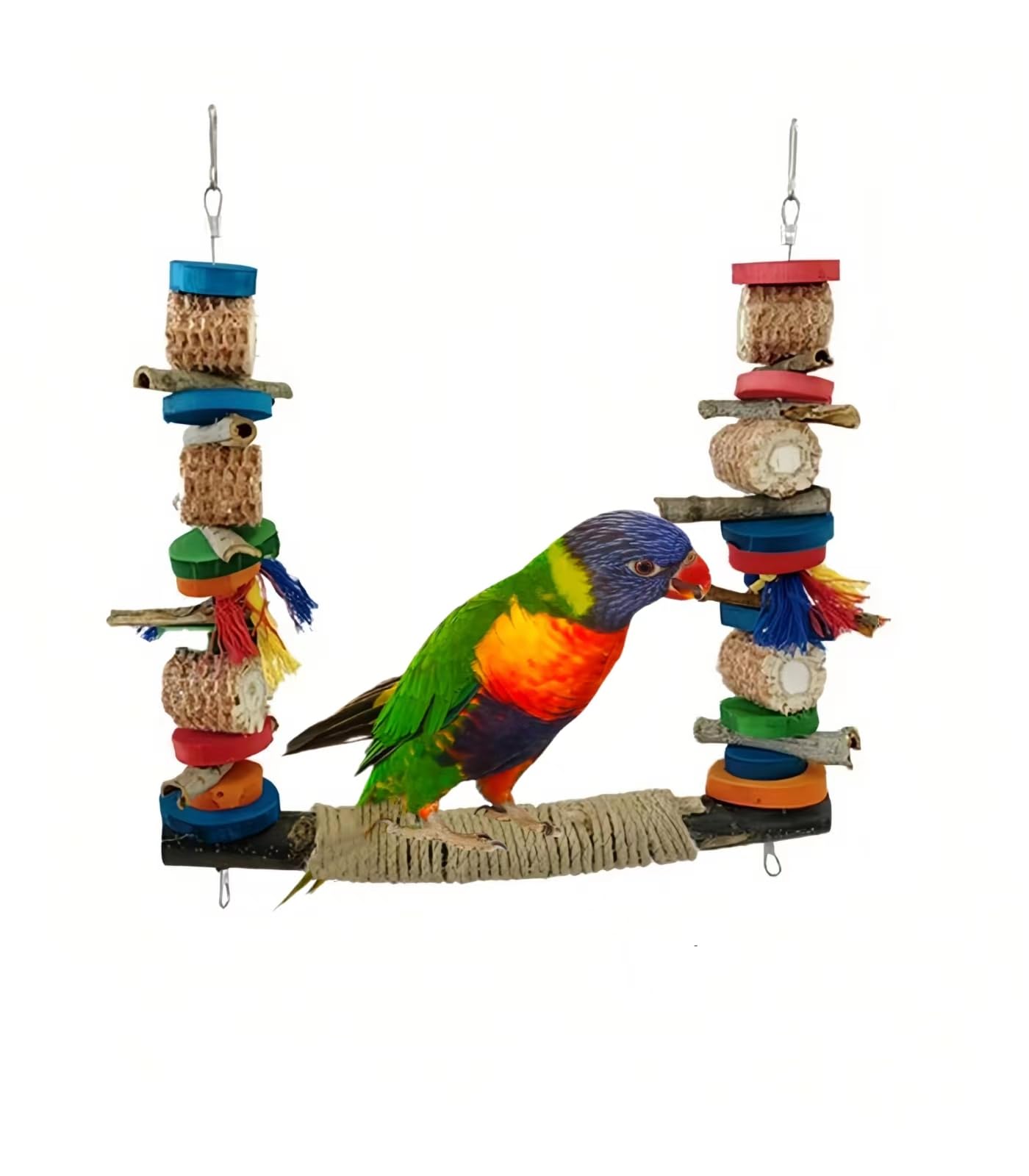 Natural Wooden Parakeet Swing - Safe Chewable Bird Cage Toy for Conures, Budgies, Finches, Parrots | Hanging Perch & Play Gym for Small & Medium Birds | Perfect for Cage Enrichment & Exercise
