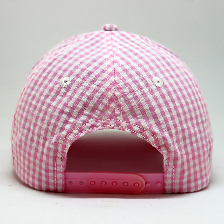 VT Shield Future Looks Bright Pink Gingham Check Snapback Hat - Stylish Baseball Cap for Women & Men - Perfect for Summer Outfits, Beach Vacations & Outdoor Activities