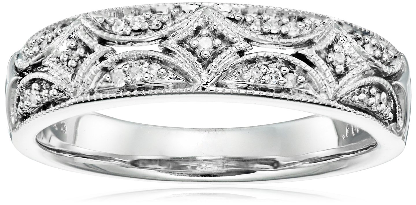 Amazon Essentials Sterling Silver Diamond Accent Band Ring for Women - Elegant Stackable Wedding & Anniversary Jewelry Gift (Previously Amazon Collection) | Perfect for Everyday Wear, Date Nights & Special Occasions