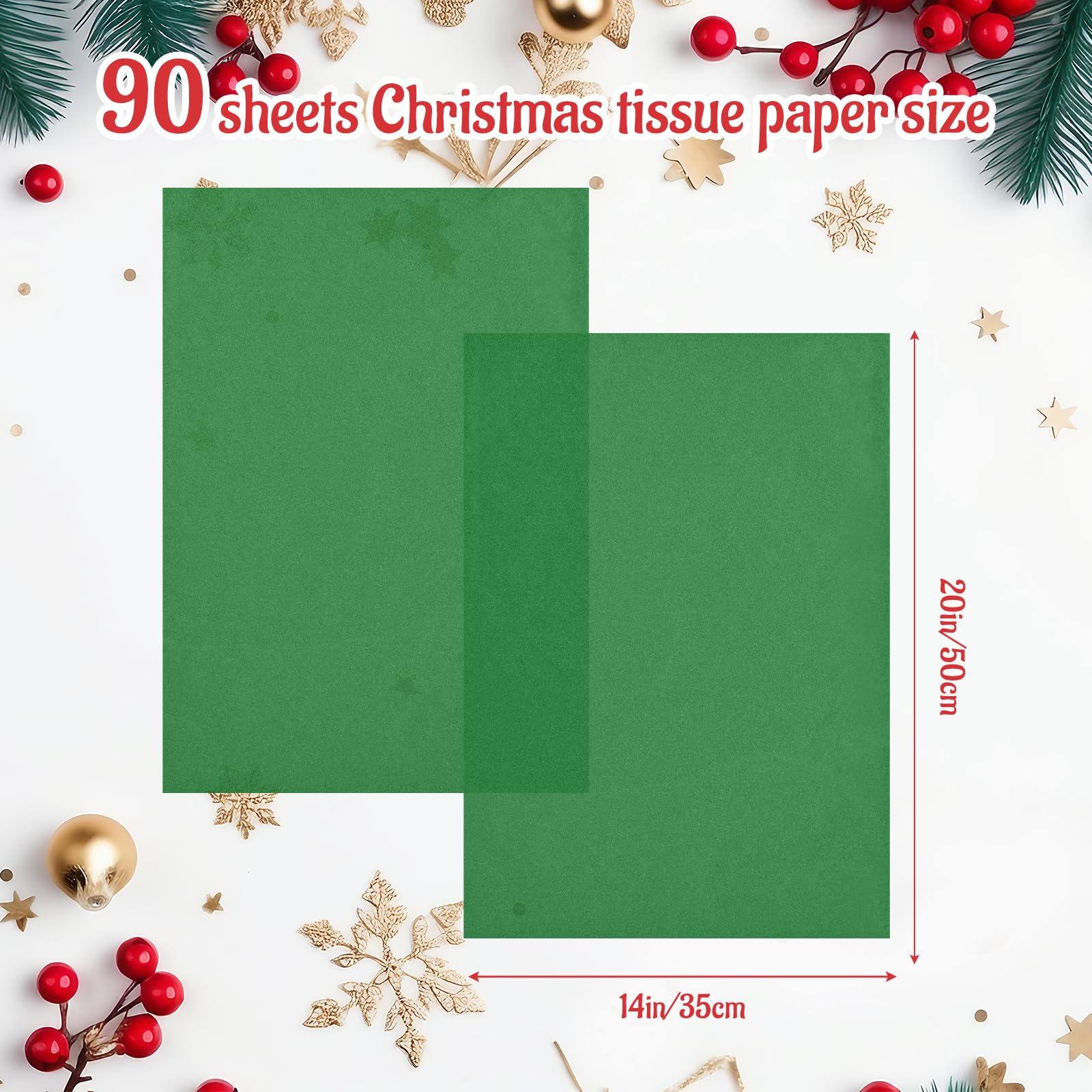 90 Sheets Christmas Tissue Paper Bulk - 20 x 14 Inch Holiday Gift Wrapping Paper for Baby Shower, Party Decor, Gift Bags & Packaging (Green, Red, White) - Perfect for Christmas, Birthdays & Special Occasions