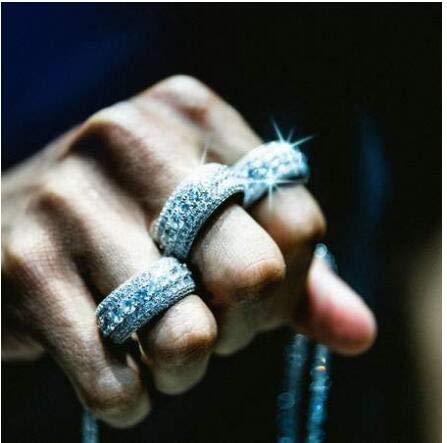 14K Gold Plated 10MM Diamond Men's Rings - Iced Out Bling for Anniversary & Fashion