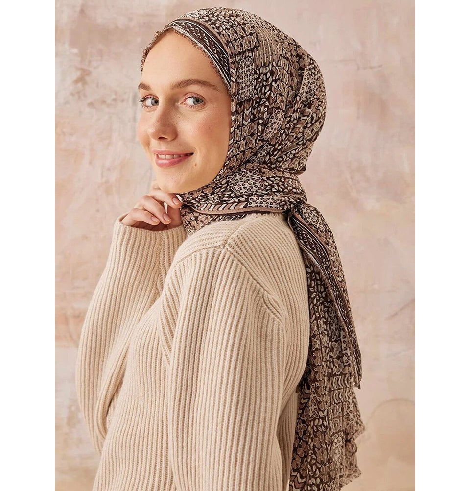Abstract Crinkle Cotton Hijab Shawl - Soft & Breathable Brown Scarf for Women | Perfect for Daily Wear, Prayer, and Modest Fashion