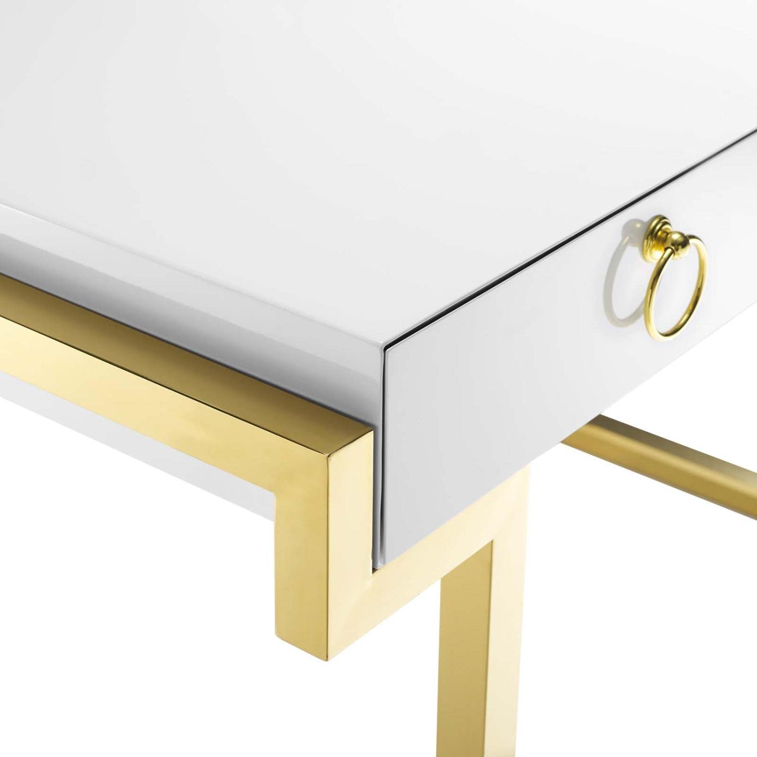 Modway Ring Office Desk - Modern Gold & White Writing Desk for Home Office, Study, or Workspace - Stylish & Functional Workstation for Professionals & Students