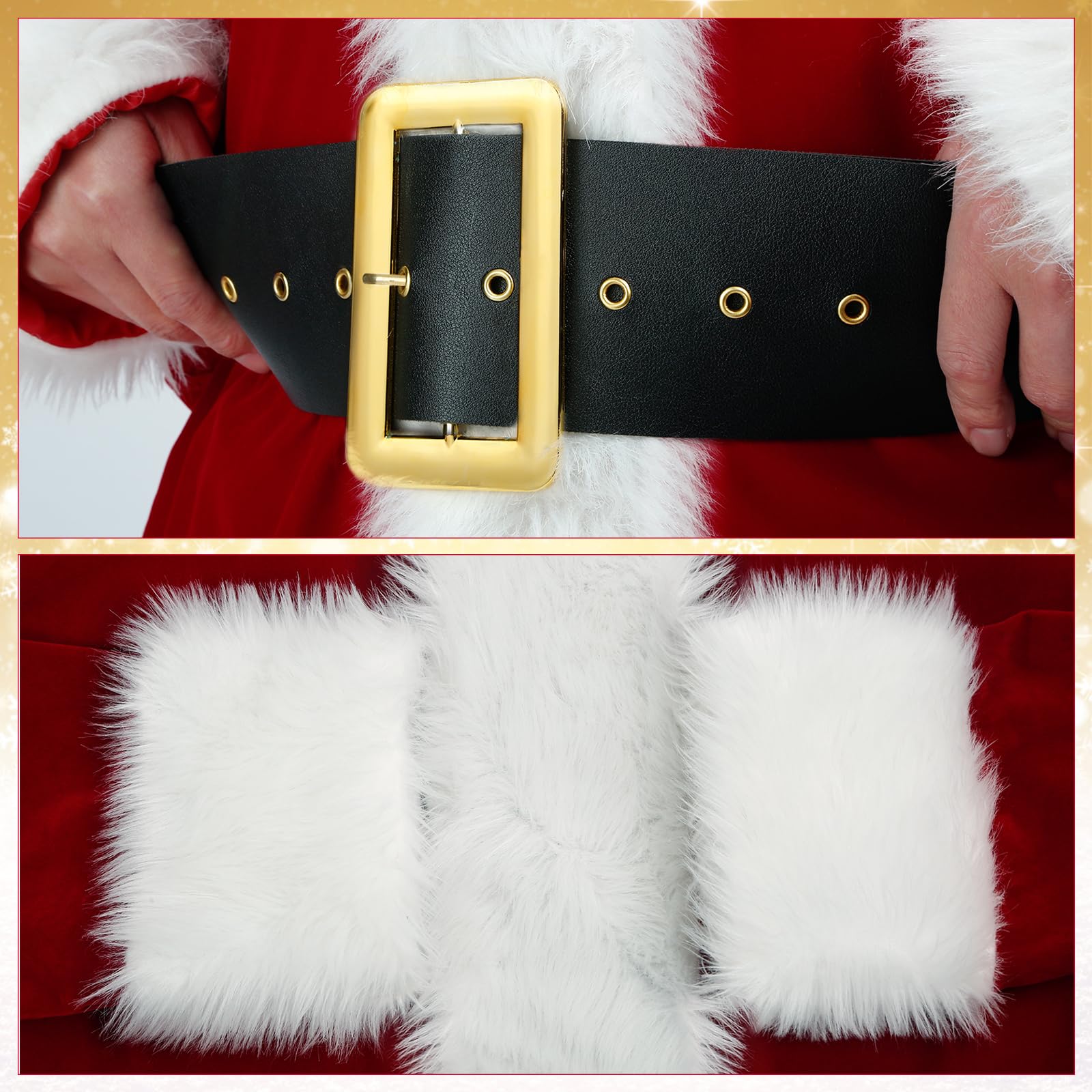 Men's Santa Claus Costume 9 Piece Set - Adult Christmas Santa Suit Outfit with Hat, Belt & Boot Covers for Holiday Parties & Festive Events