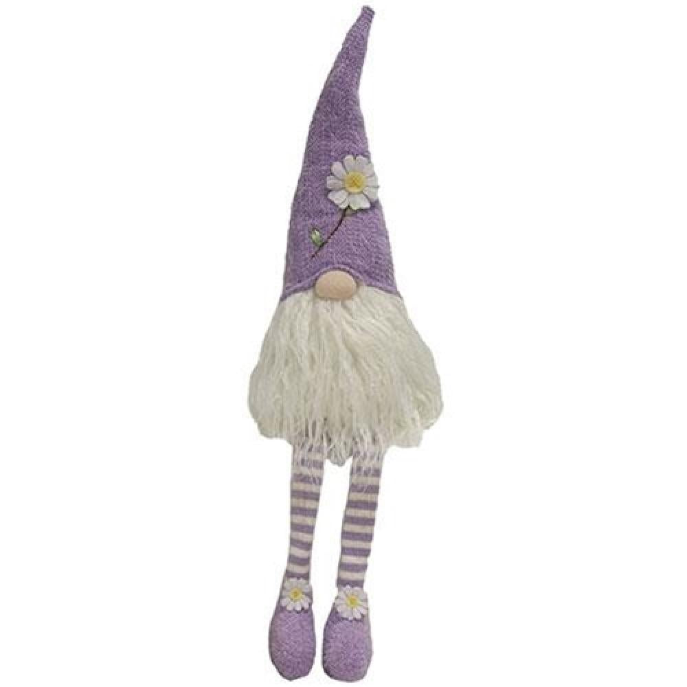 Purple Daisy Dangle Leg Gnome - Whimsical Garden Decor for Outdoor & Indoor Use - Perfect for Patio, Lawn, and Home Decoration